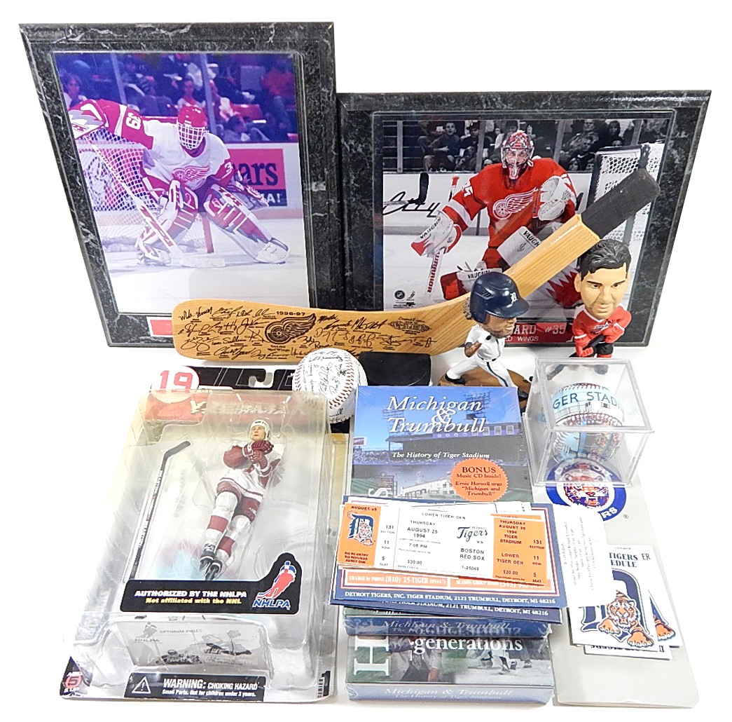 Detroit Collectibles Lot Red Wings Tigers Bobbleheads Balls Puck Stick Stubs ++