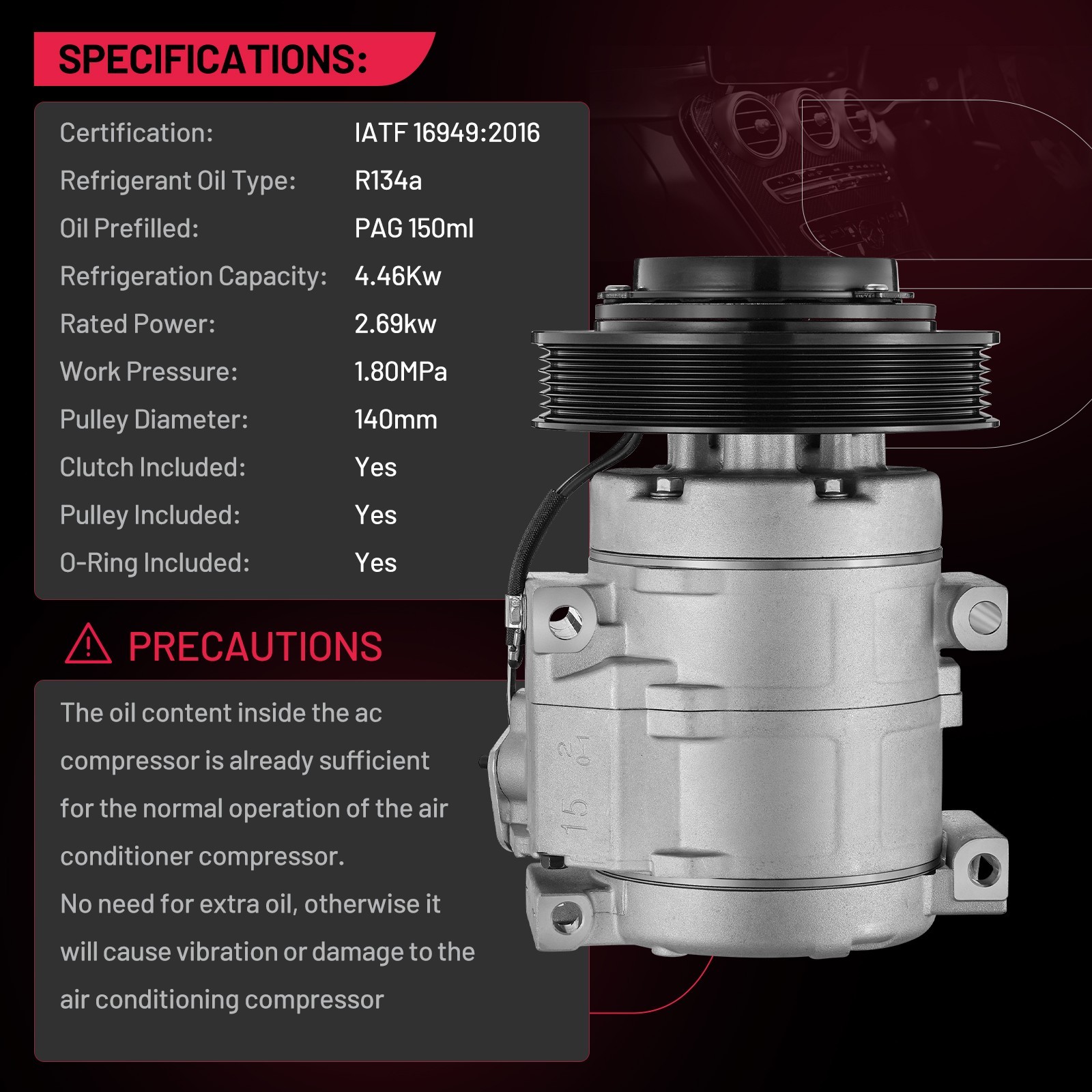 AC Compressor W/Clutch Fits 2003-2008 Toyota Corolla / Matrix 1.8L CO 27000C