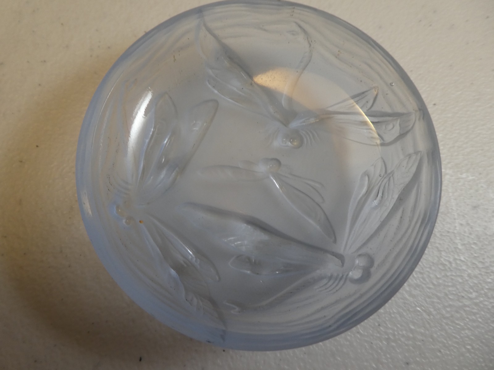 Antique Fenton Glass Art Nouveau Dragonflies Frosted Glass Pin or Salt Dish 3"