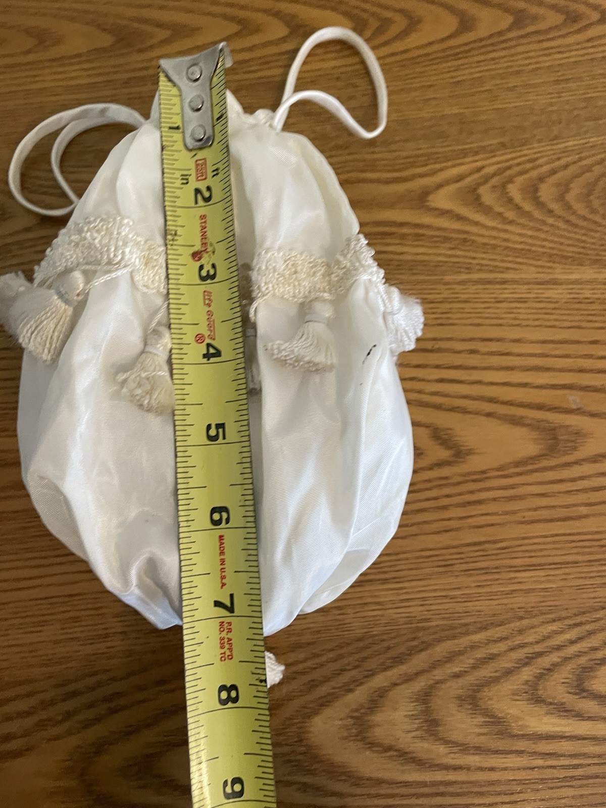 Victorian 1800s Reproduction Drawstring White Fabric Bridal Purse Bag Tassels