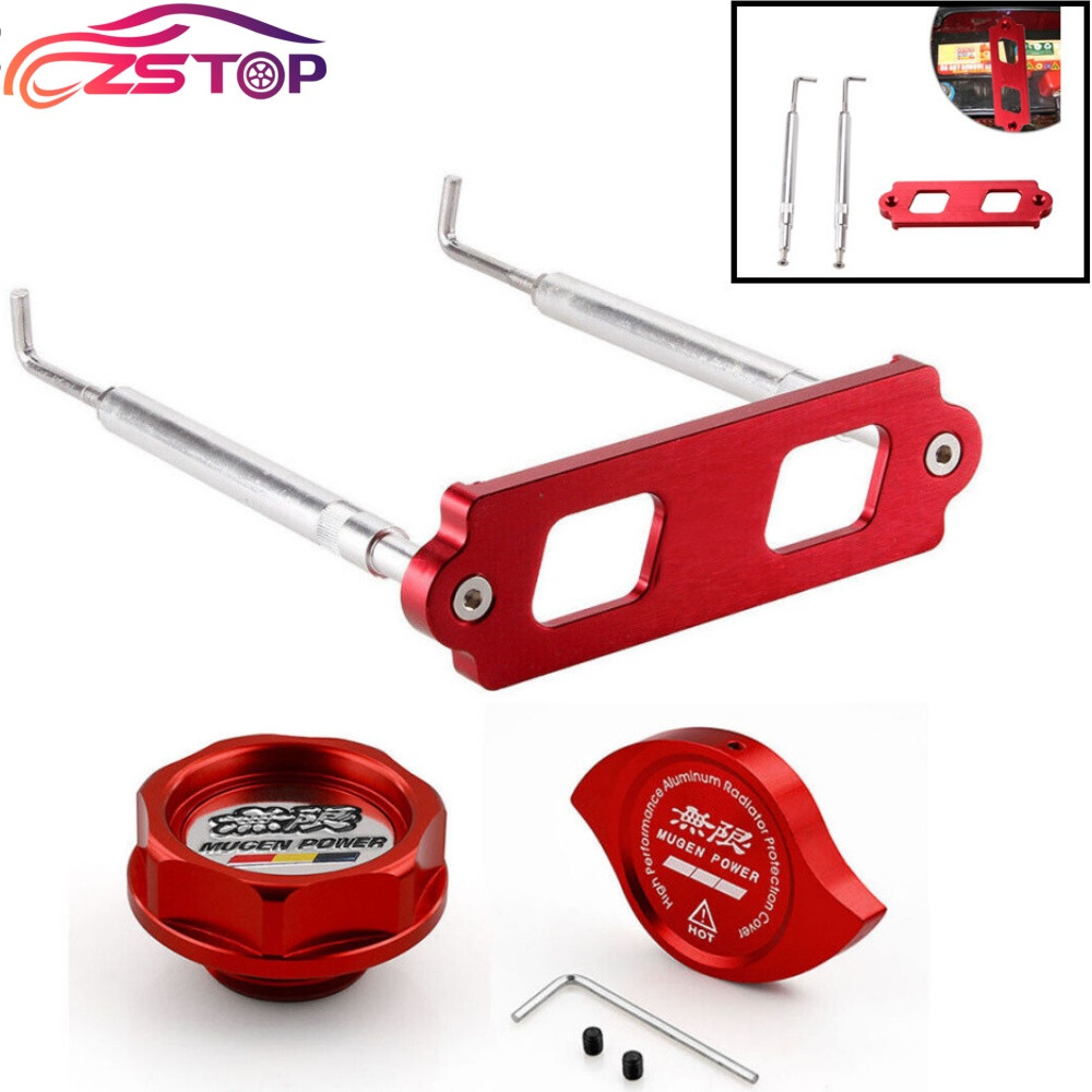Mugen Red Oil Filler Cap Radiator Cap Cover Battery Tie Down w/ Hooks For Honda