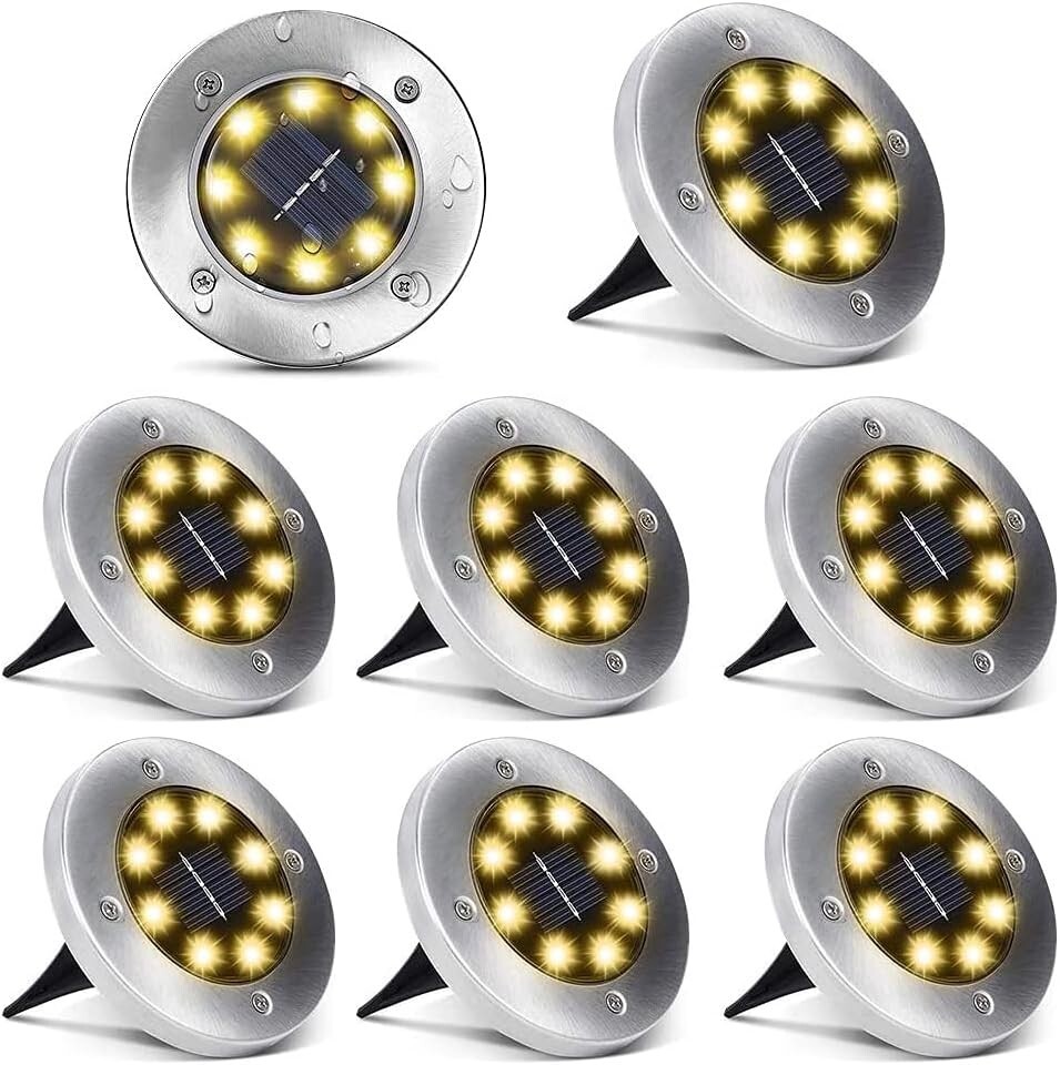 8 PACK Solar In Ground Lights Outdoor Garden In Grond Lights Waterproof Warm