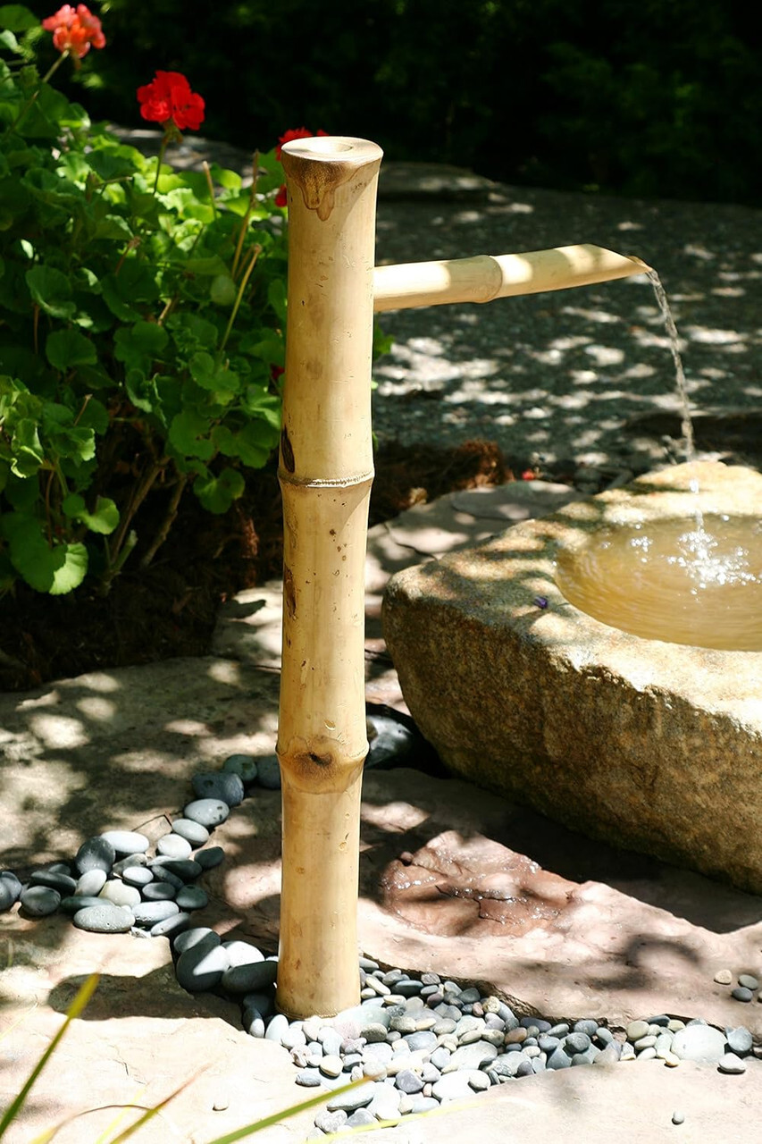 Bamboo Accents 36” Tall Outdoor Water Fountain with Pump, Natural Split-Resistan