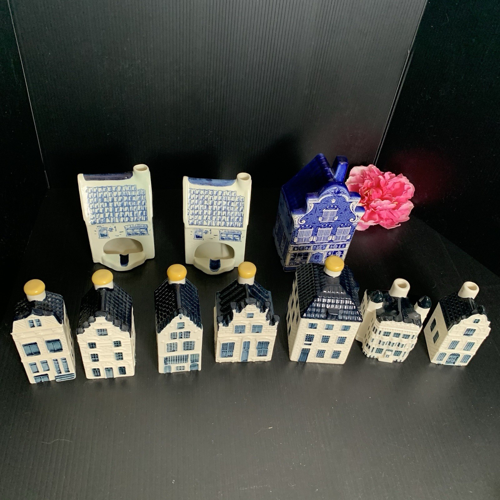 KLM Blue Deltf's Ceramic Houses - Collection of 10 Houses - EMPTY