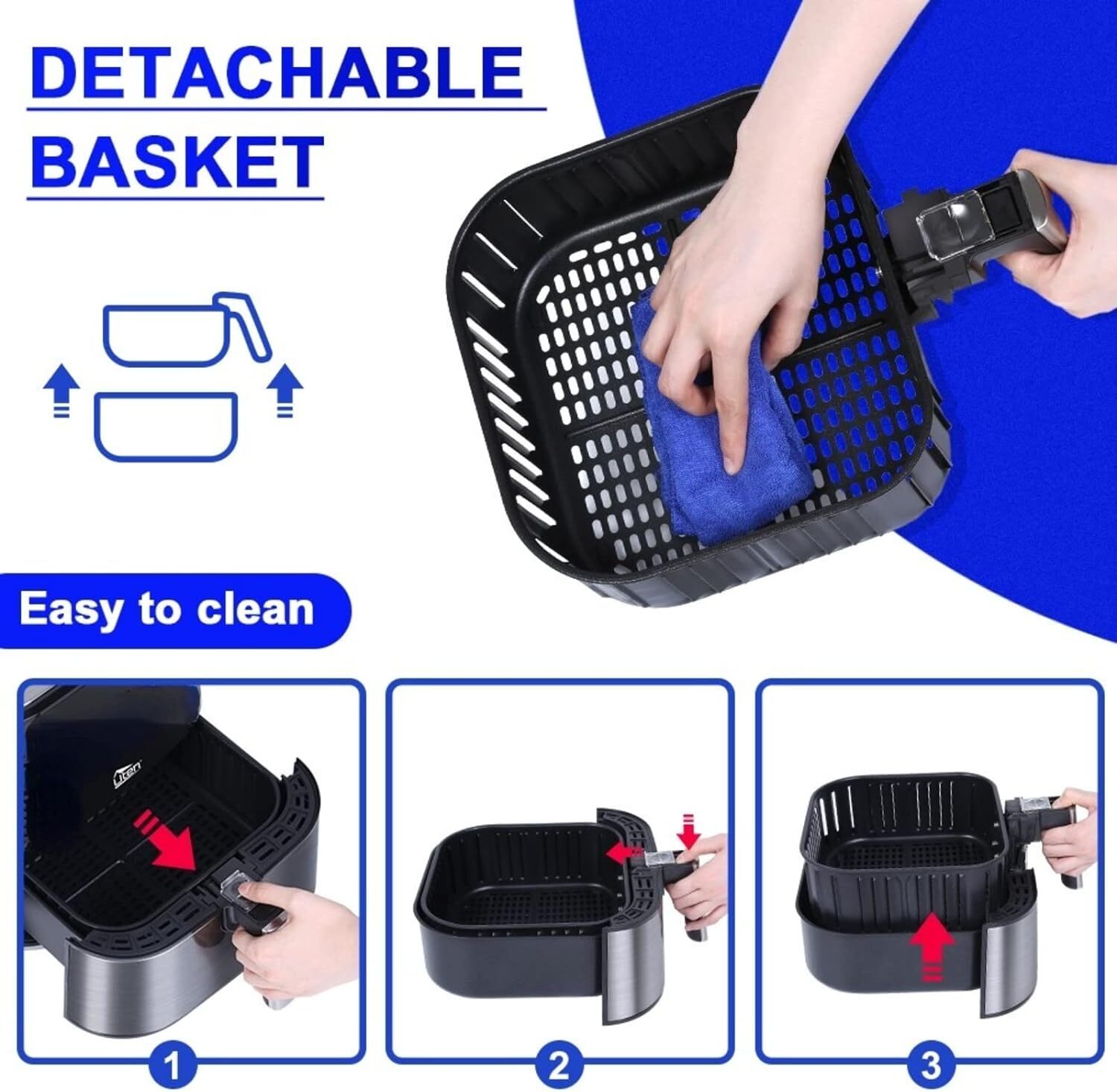 UTEN 5.5L/5 Qt Air Fryer 1700 Watt Hot Air Oilless Oven Baking Cooker Silver US