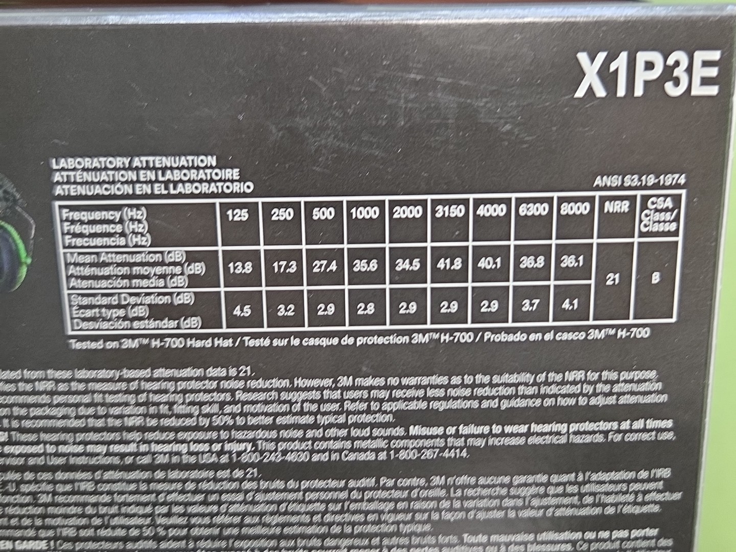 3M X1P3E Peltor Cap Mount Ear Muffs Hard Hat Attachment Noise Reduction NRR 21dB