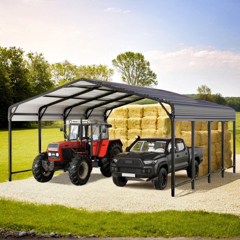 Heavy-Duty Metal Carport 20x20FT/12x20FT/10x15FT Outdoor Shelter for Car & Boat