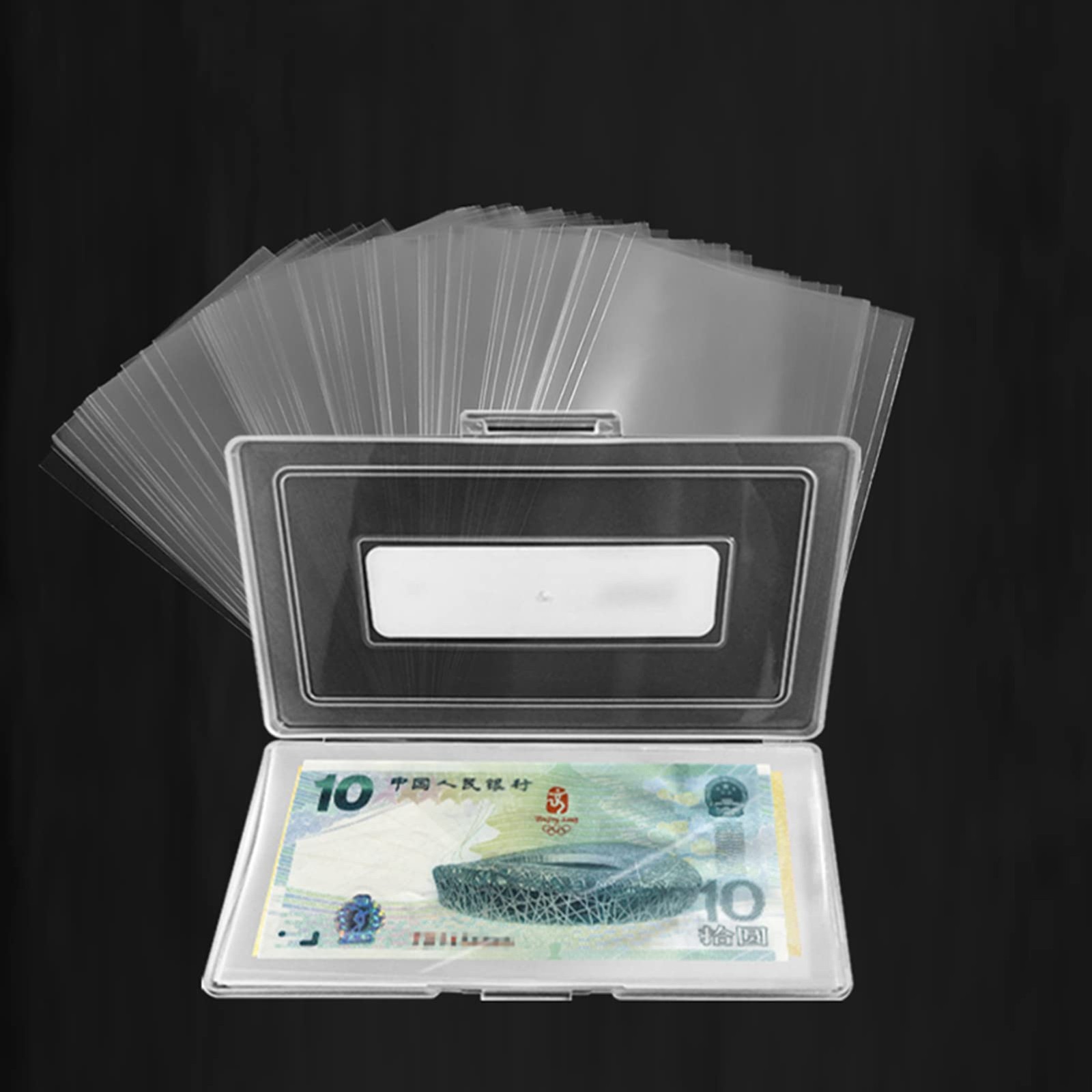 Dollar Bill Holder with Storage Case, MUDOR PP Material 100 Pieces Clear