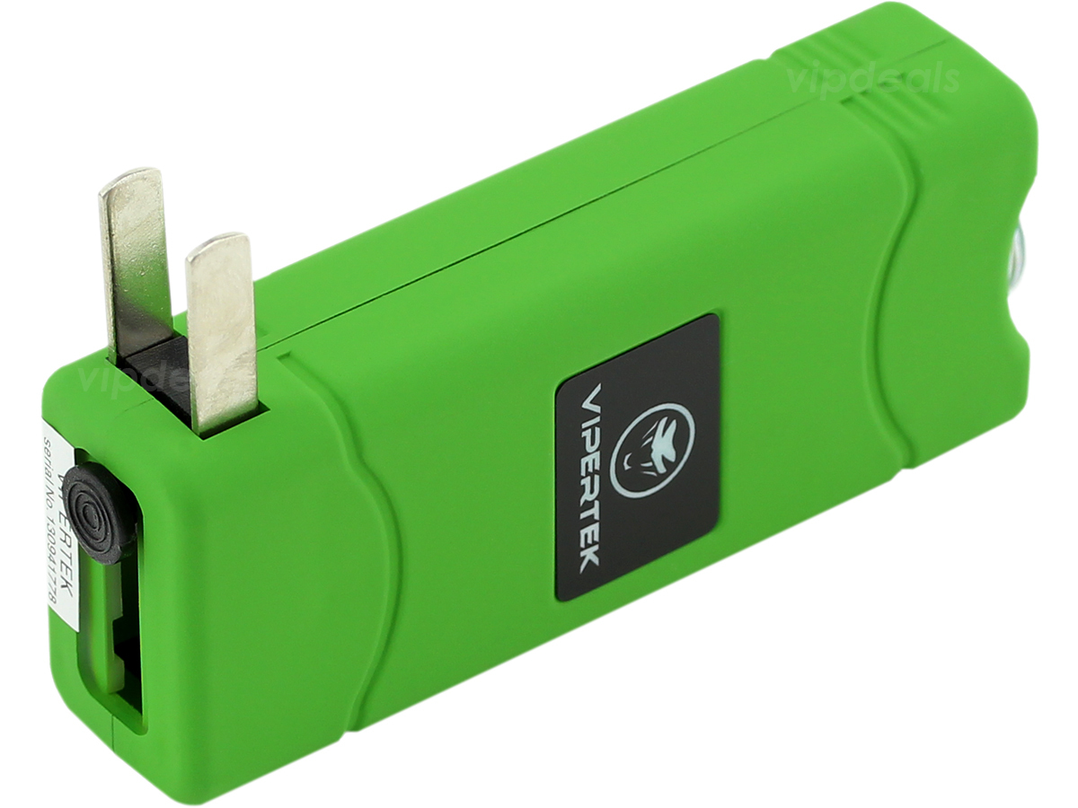 VIPERTEK Stun Gun Micro Mini GREEN VTS-881 390 BV Rechargeable LED Flashlight