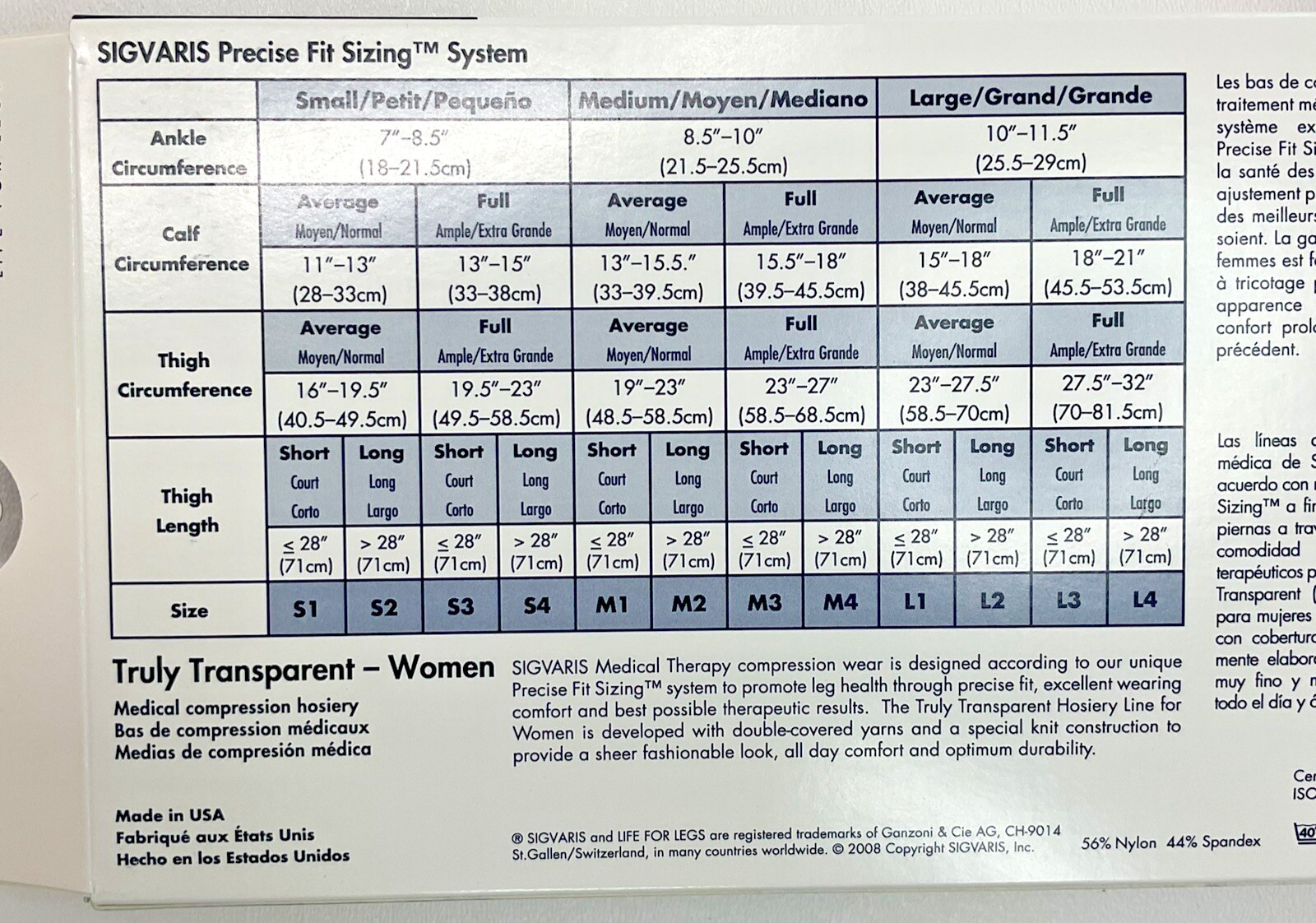 Sigvaris Transparent 20-30 mmHg Medical Compression THIGH HIGH Stay Up Band S2..