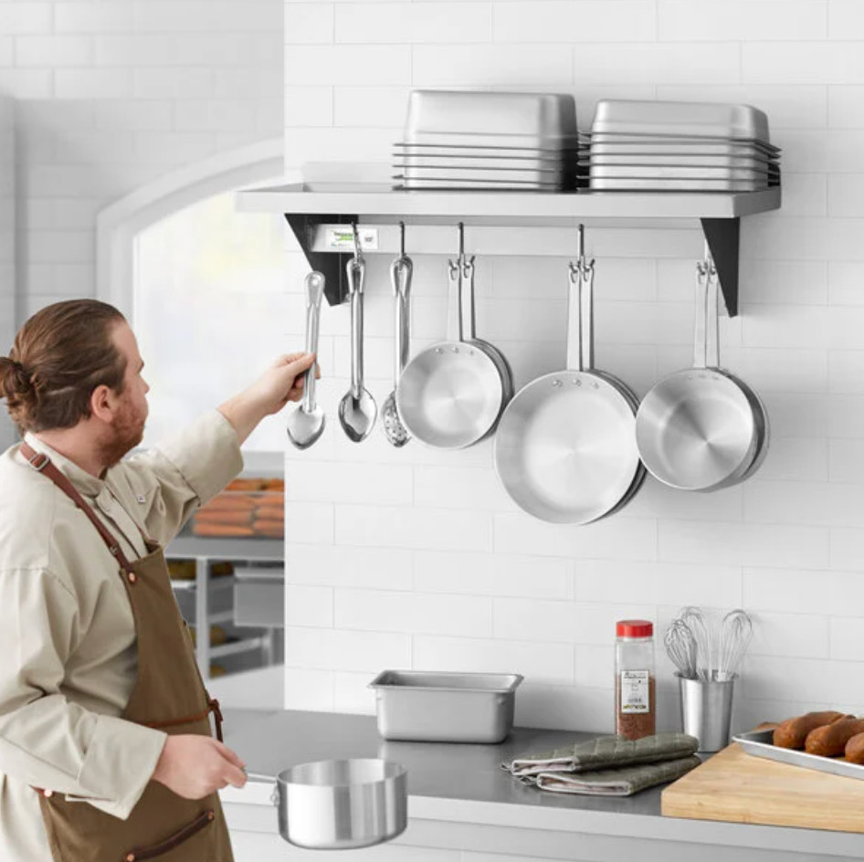 12" x 36" Stainless Steel Wall Pot Pan Rack Shelf 18 Hook Commercial Kitchen NSF