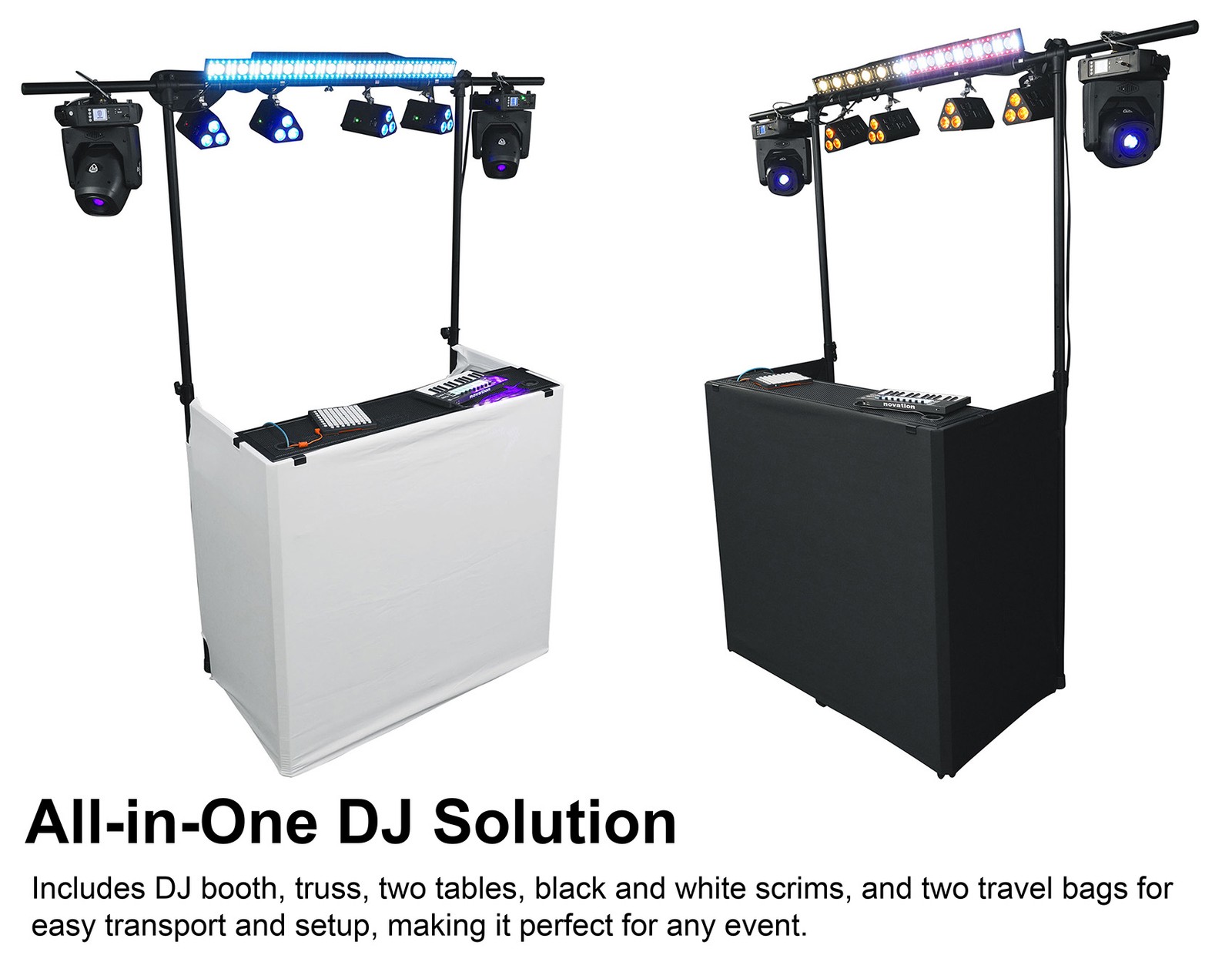 Rockville ROCKBOOTH TRUSS V2 DJ Booth Table Facade w/Shelves+Lighting Truss+Bag