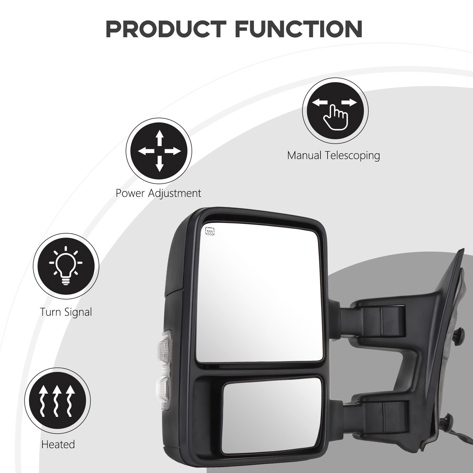 Tow Mirrors Power Heated SMOKE Turn Signal Light For 99-07 Ford F250 Super Duty