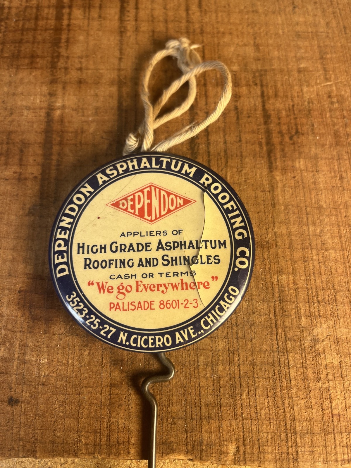 Antique Advertising Celluloid Bill Hook From Dependon Roofing Co. Chicago