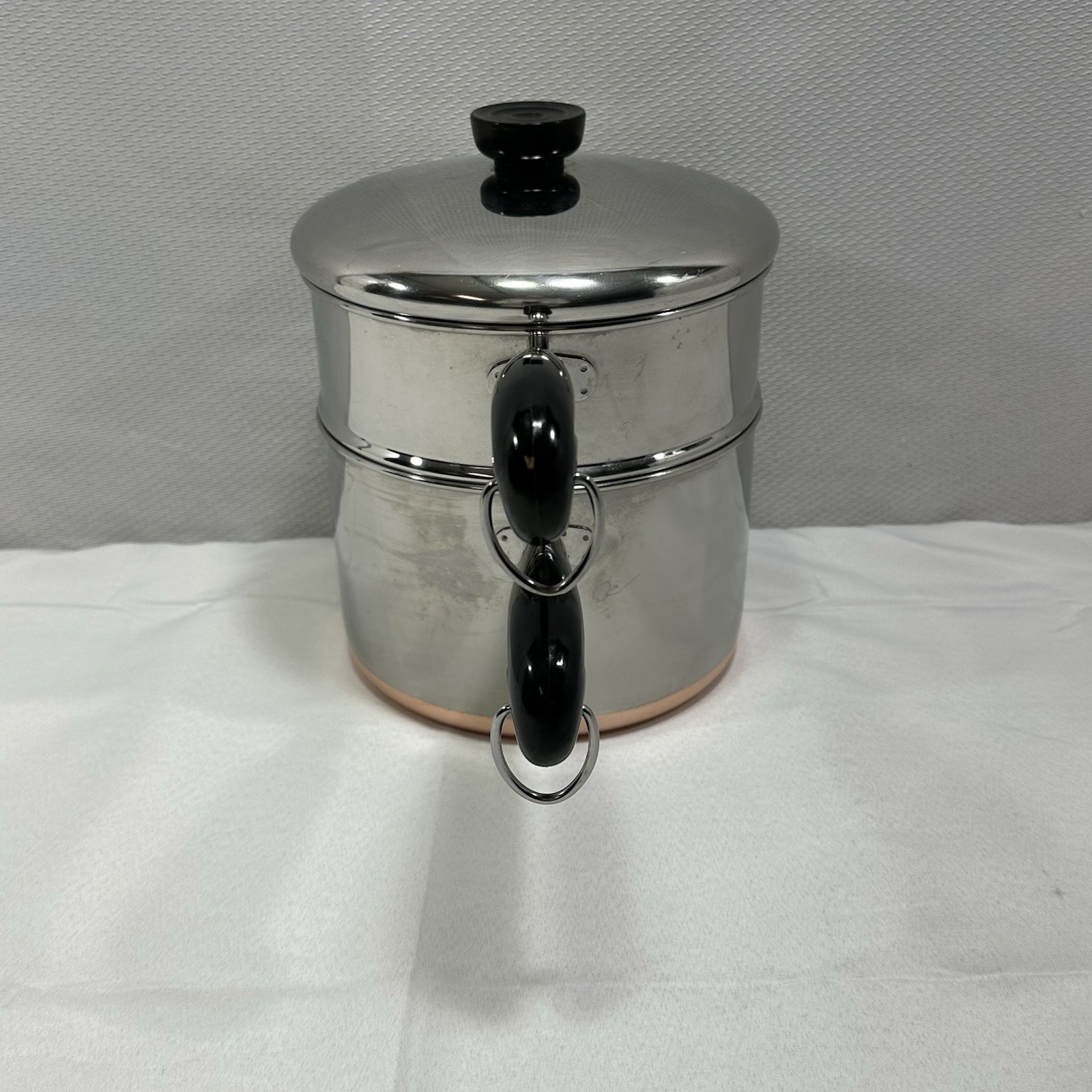 VTG Revere Ware 3 Qt -90l Sauce Pan Double Boiler w/ Lid Copper Bottom Made USA