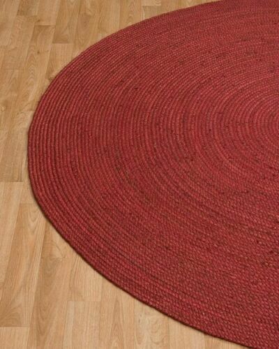 Red Round Rug Jute Reversible 100% Natural Braided Home Decor Rustic Look Rug