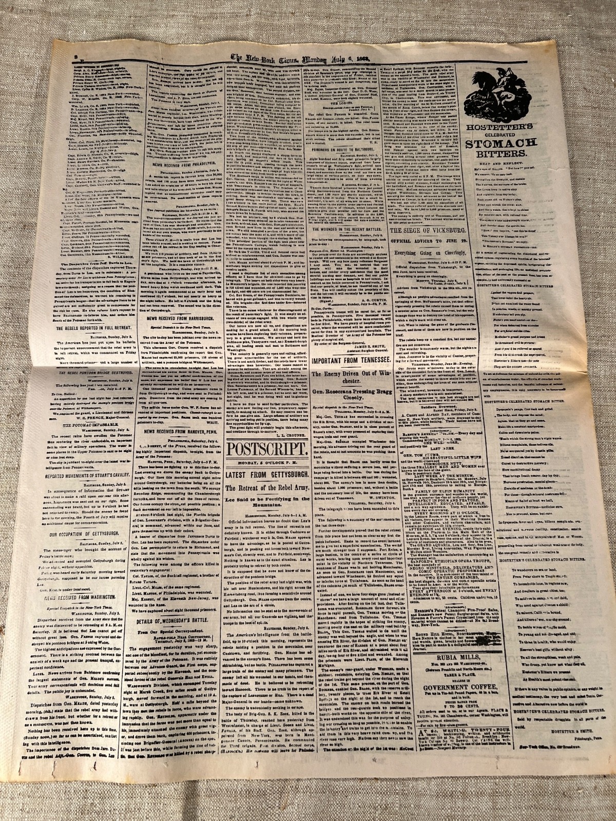 Lot of 5 NEW YORK TIMES 1861-1865 Major events in Civil War, Reprod. of original