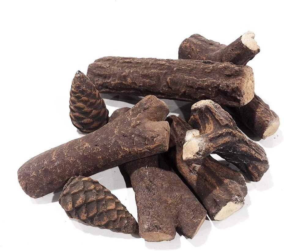 Small Gas Fireplace Logs Set of 9, Fireplace Logs Ceramic Wood Decoration for...