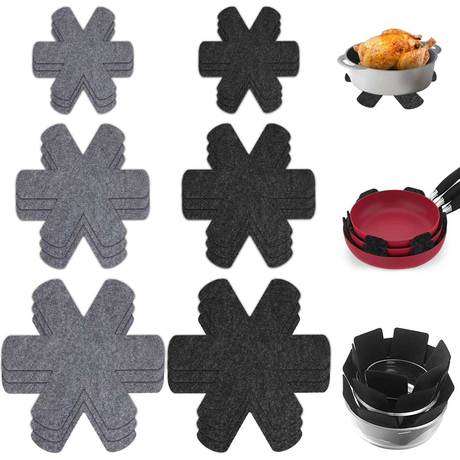 12x Pot Pan Protectors, 3 Sizes of Felt Pan and Pan Separator Pads, Anti-Scratch