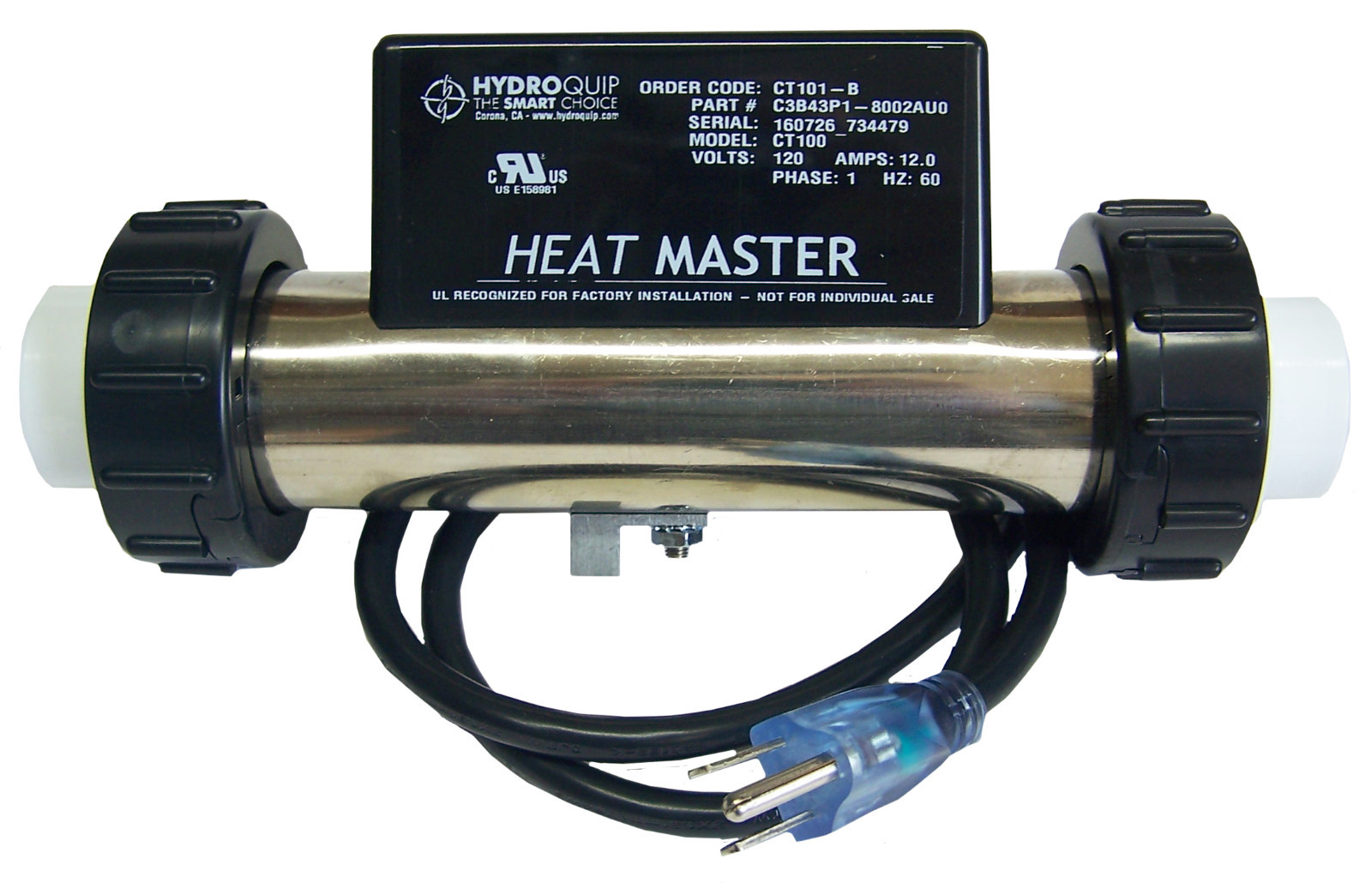 Jetted Bathtub Heater Hydro-Quip Heat Master "In-Line Pressure", 1.5KW, 120volts