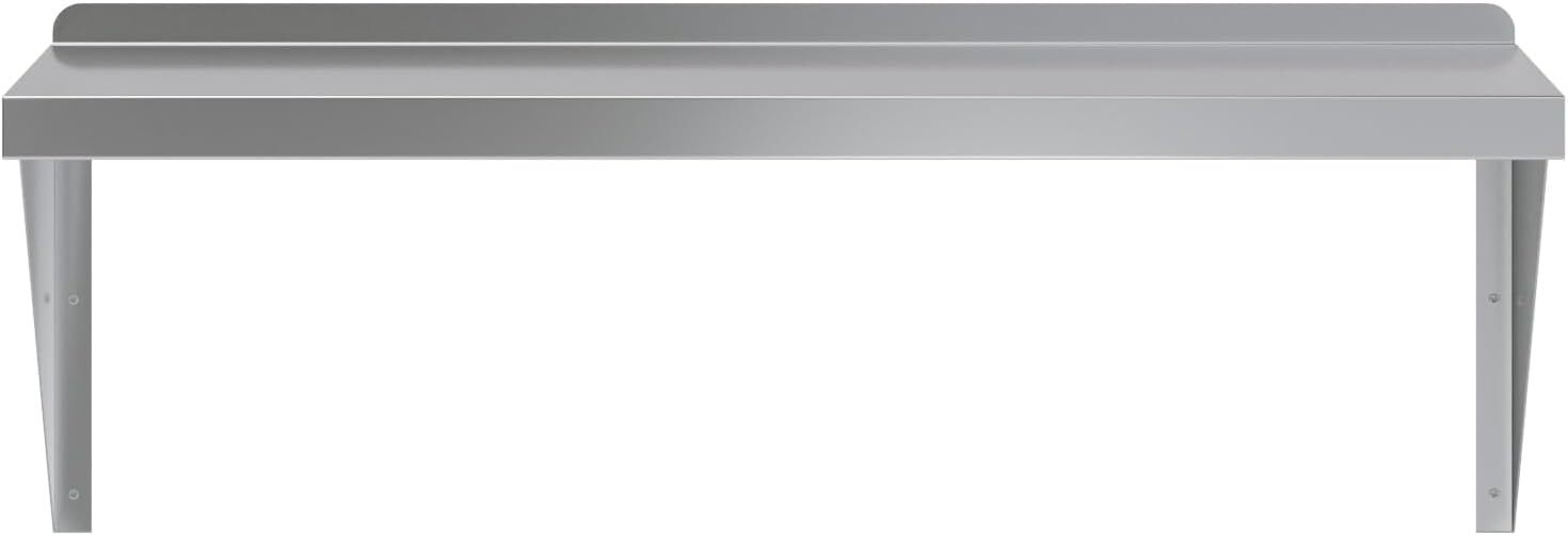 Heavy-Duty Stainless Steel Wall Shelf - Square Edge Metal Kitchen Shelving