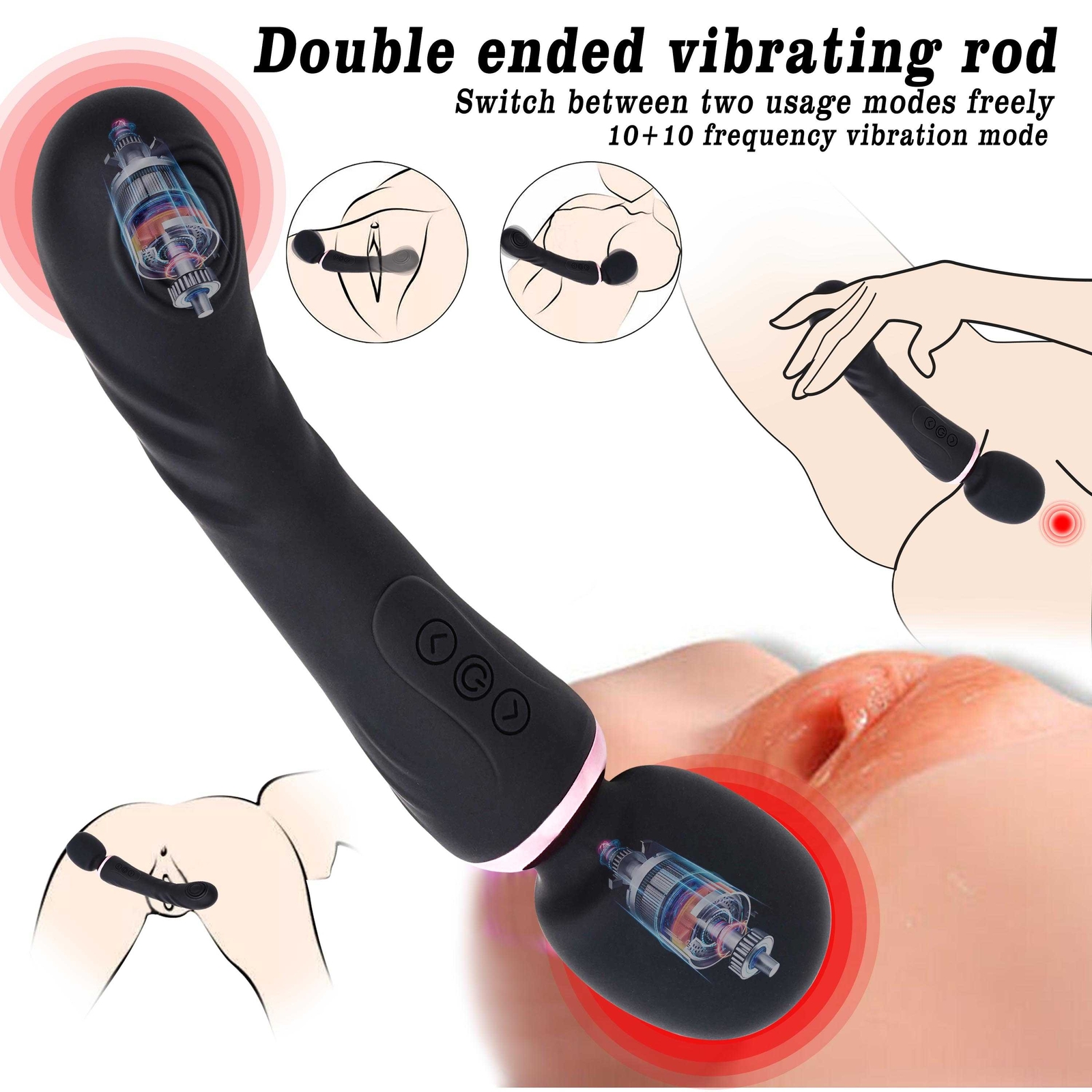 Dual Vibrator Dildo G-Spot Massage Wand Real Clit Stimulator Sex Toys for Women