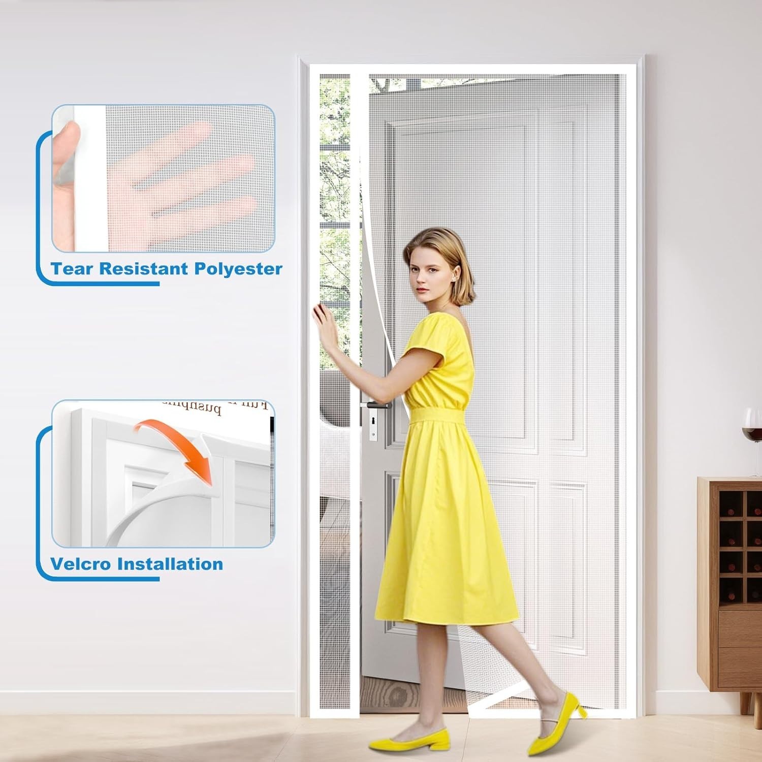 Side Opening Magnetic Screen Door, Fit Door Size 36 x 96in Reversible White