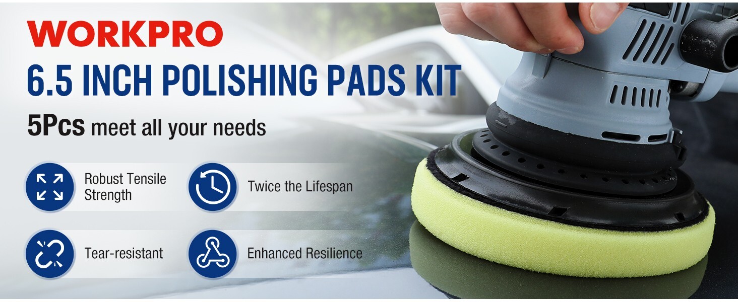 WORKPRO 5PCS 6.5-inch Polishing Pads Sponge Waxing Foam Buffing Kit Car Polisher