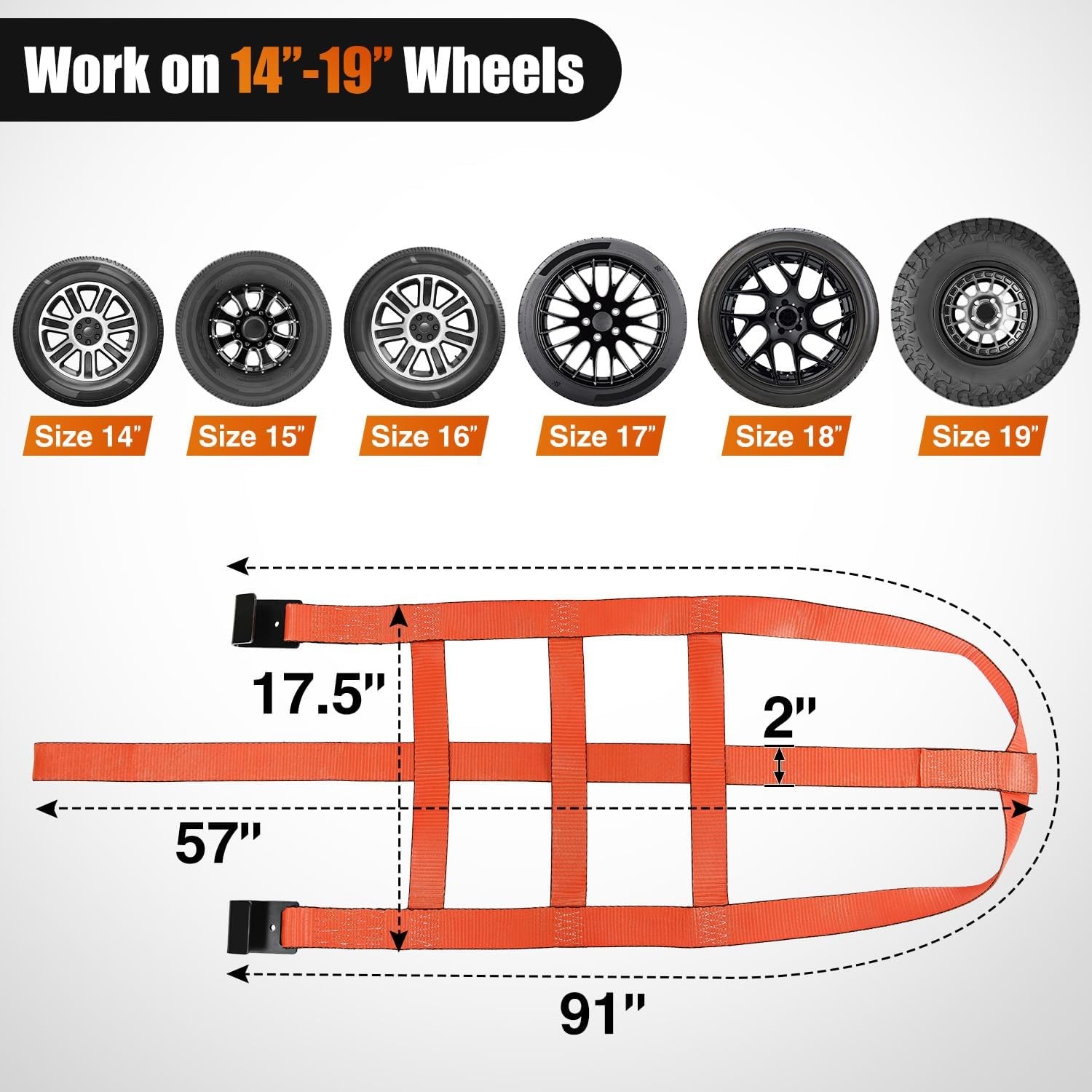 Nilight Tow Dolly Basket Straps with Flat Hook for 14”-19” Tires Car Heavy Duty