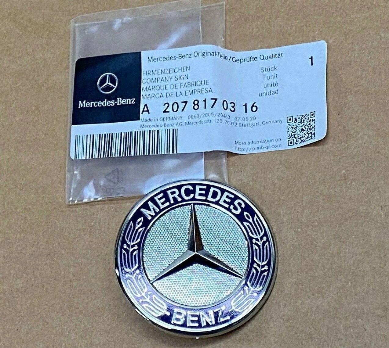 🔥🔥For Mercedes~Benz Blue Flat Front Hood Emblem AMG Badge Logo LAUREL WREATH