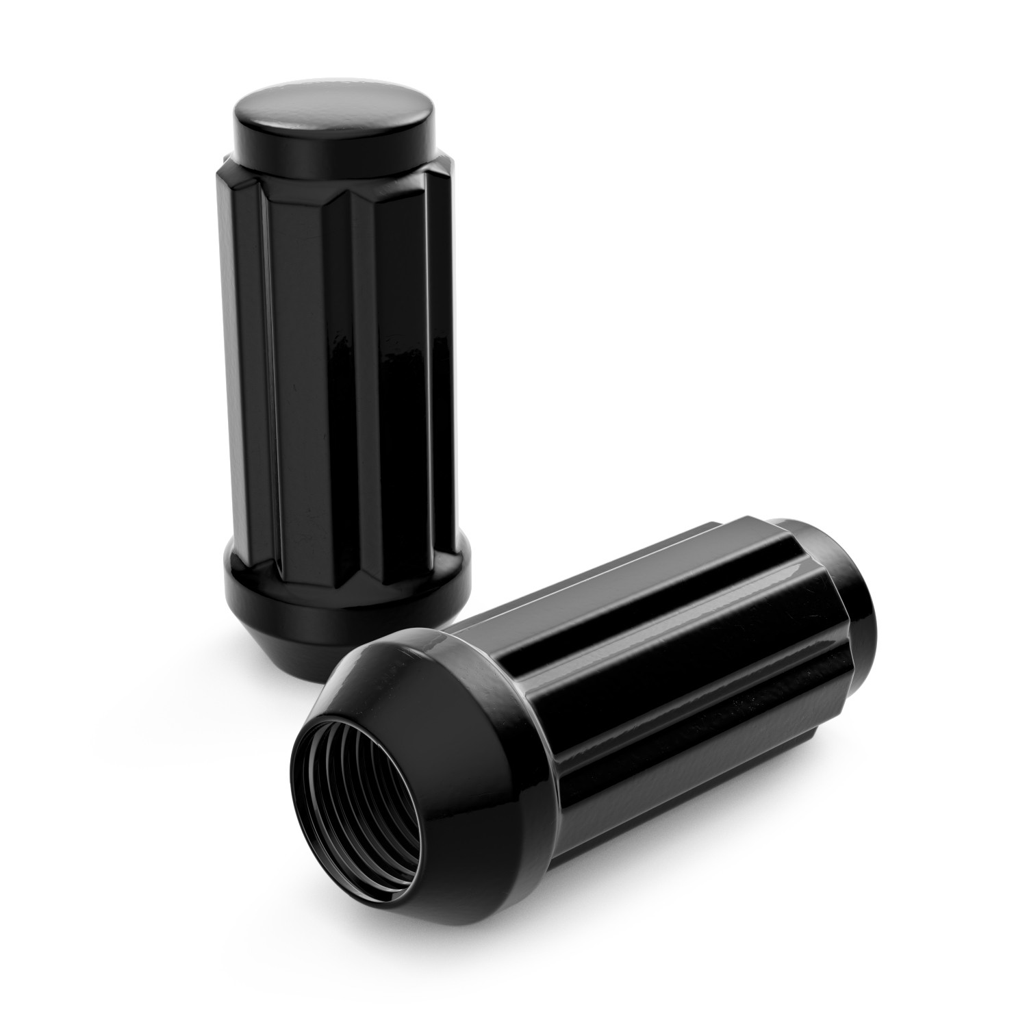 24pc M14x2 Spline Lug Nuts w/ Socket Key, 2" Length, Closed End Cone Seat, Black