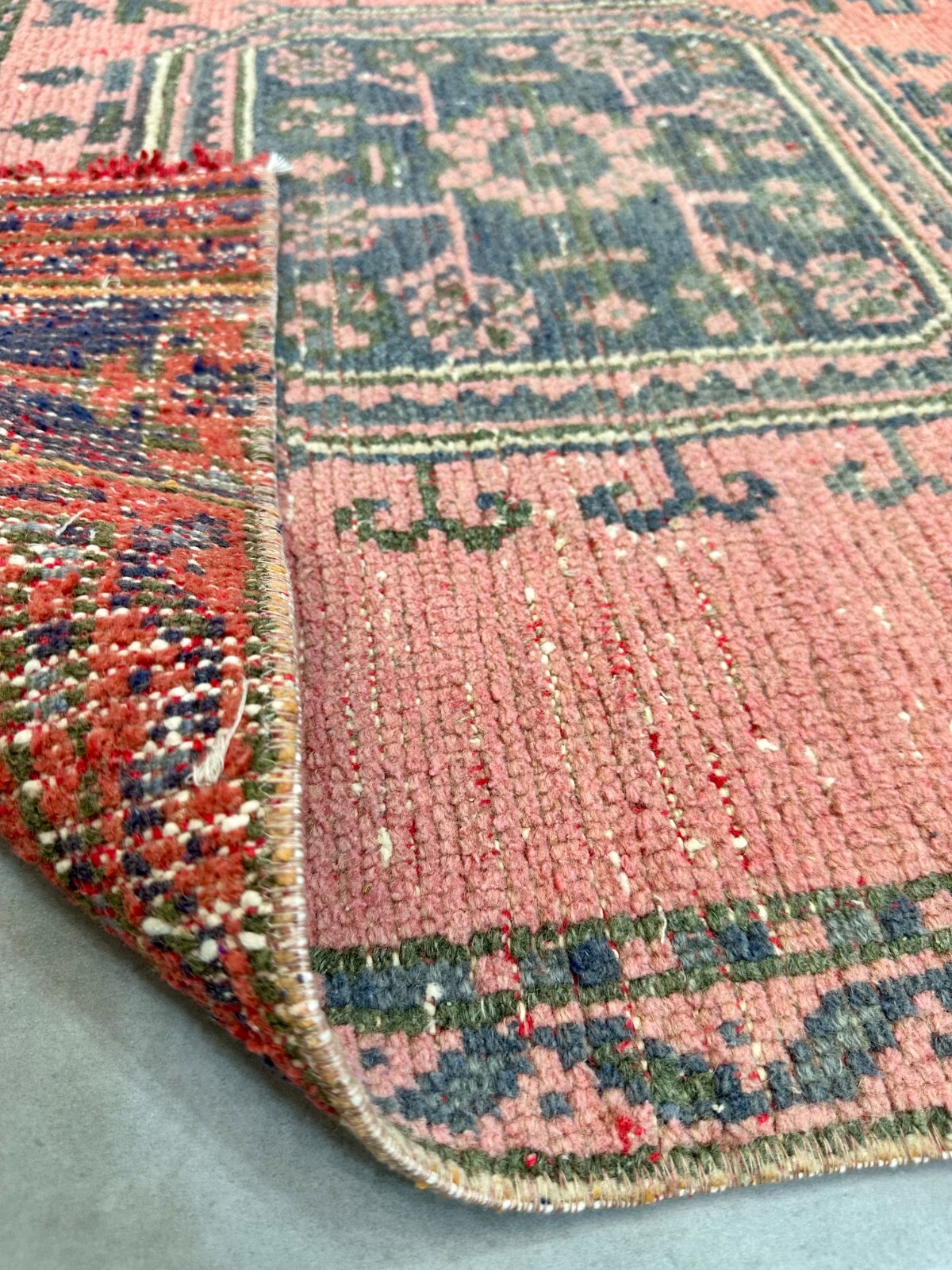 3x11 Pink Floral Vintage Runner, Turkish Runner, Handmade Wool Rug, Oushak Rug