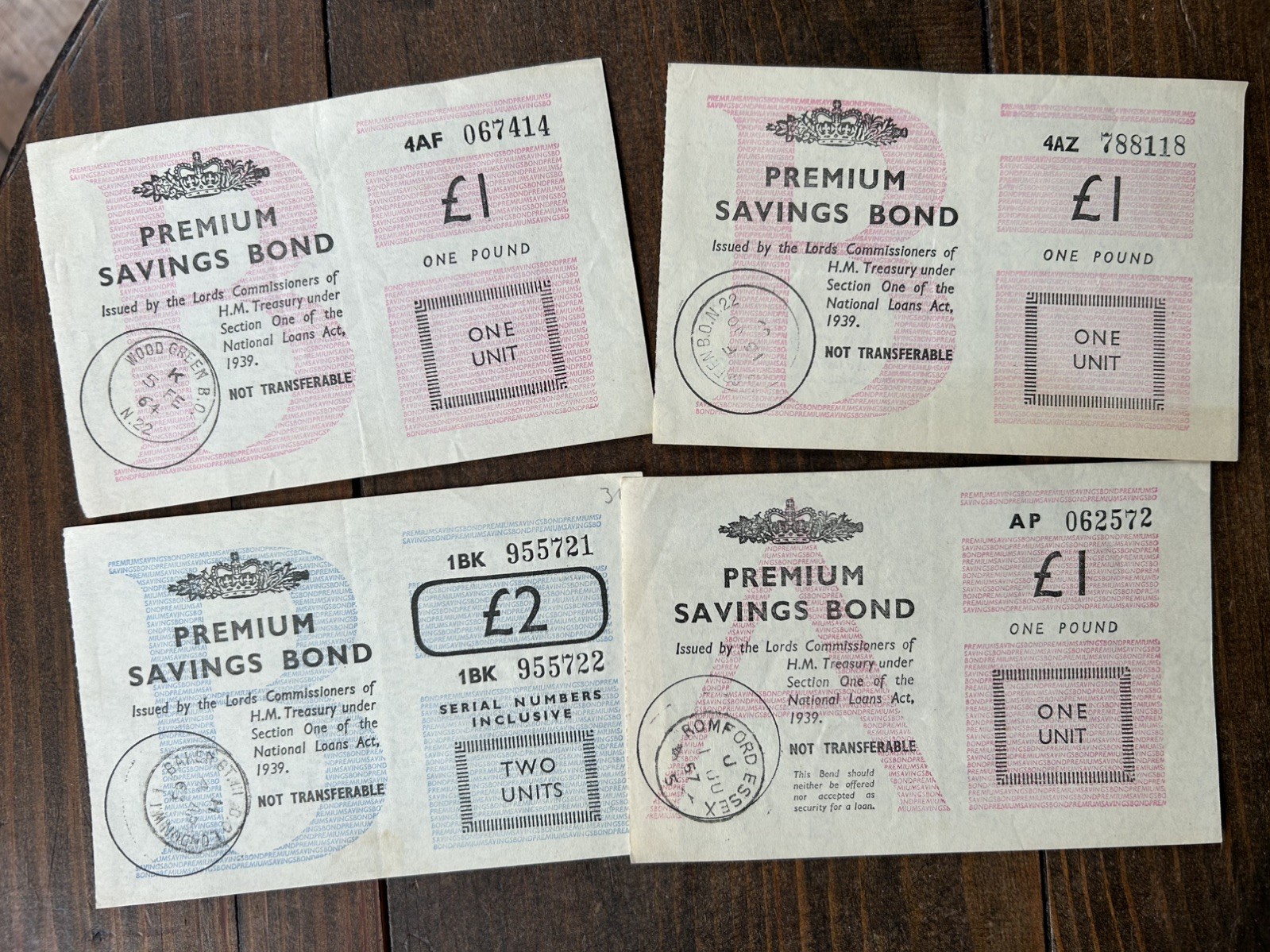 4 X Vintage 1950 & 1960s PREMIUM SAVINGS BONDS