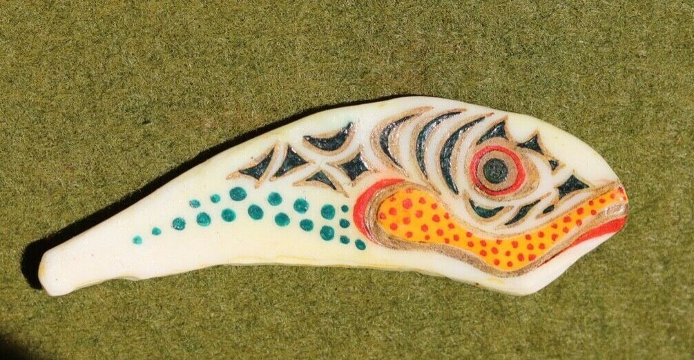 OLD NORTHWEST COAST painted shell art killer whale fetish Tlingit First Nations