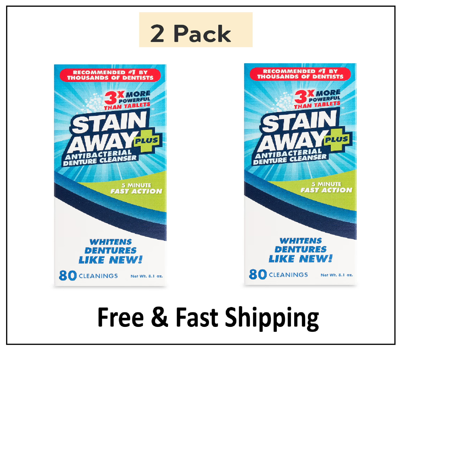 Stain Away Plus Professional Strength Denture Cleanser, 8.10 oz, Enough for 2Pk