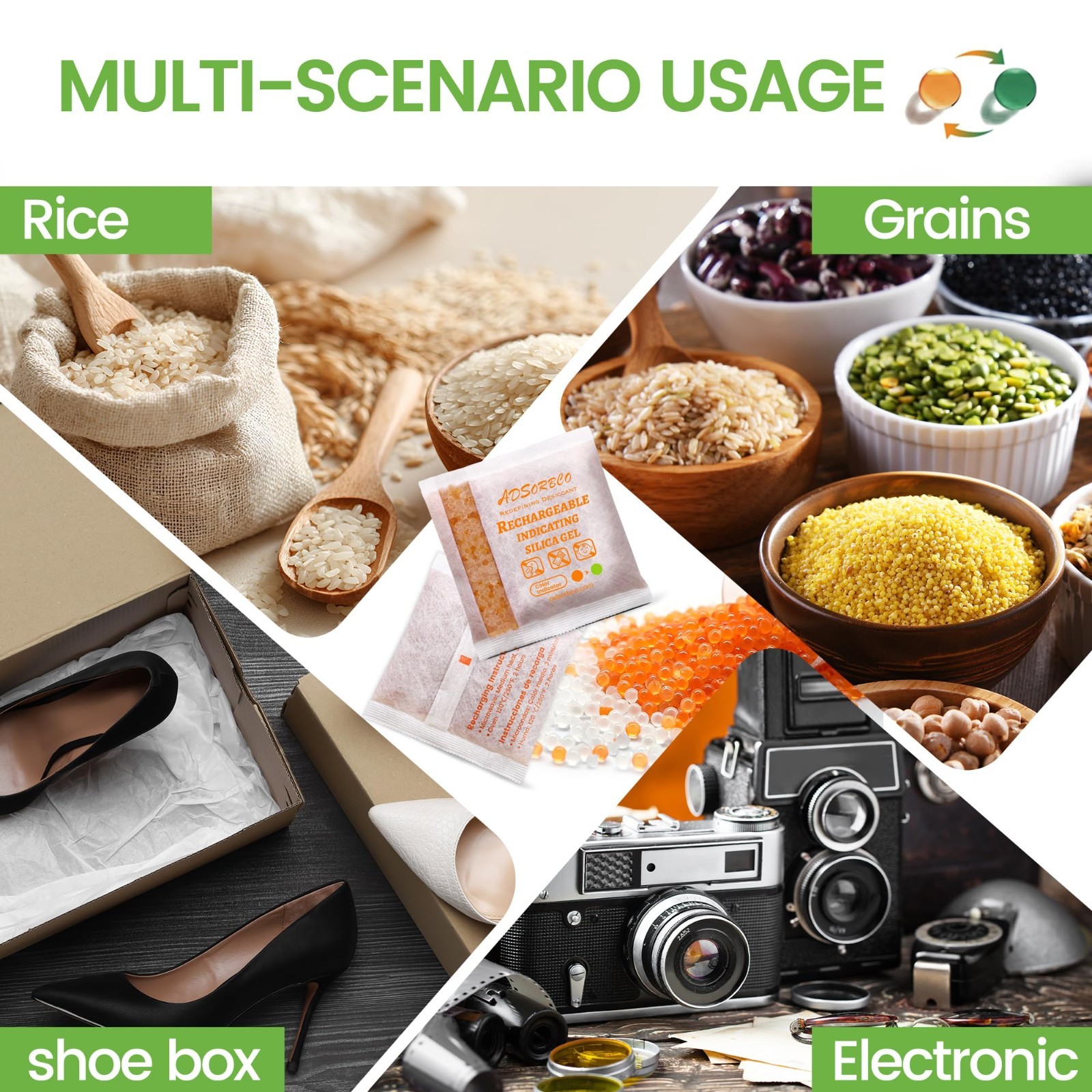 (500 Gram 2 Packages) Adsorbco Rechargeable Silica Gel Packets