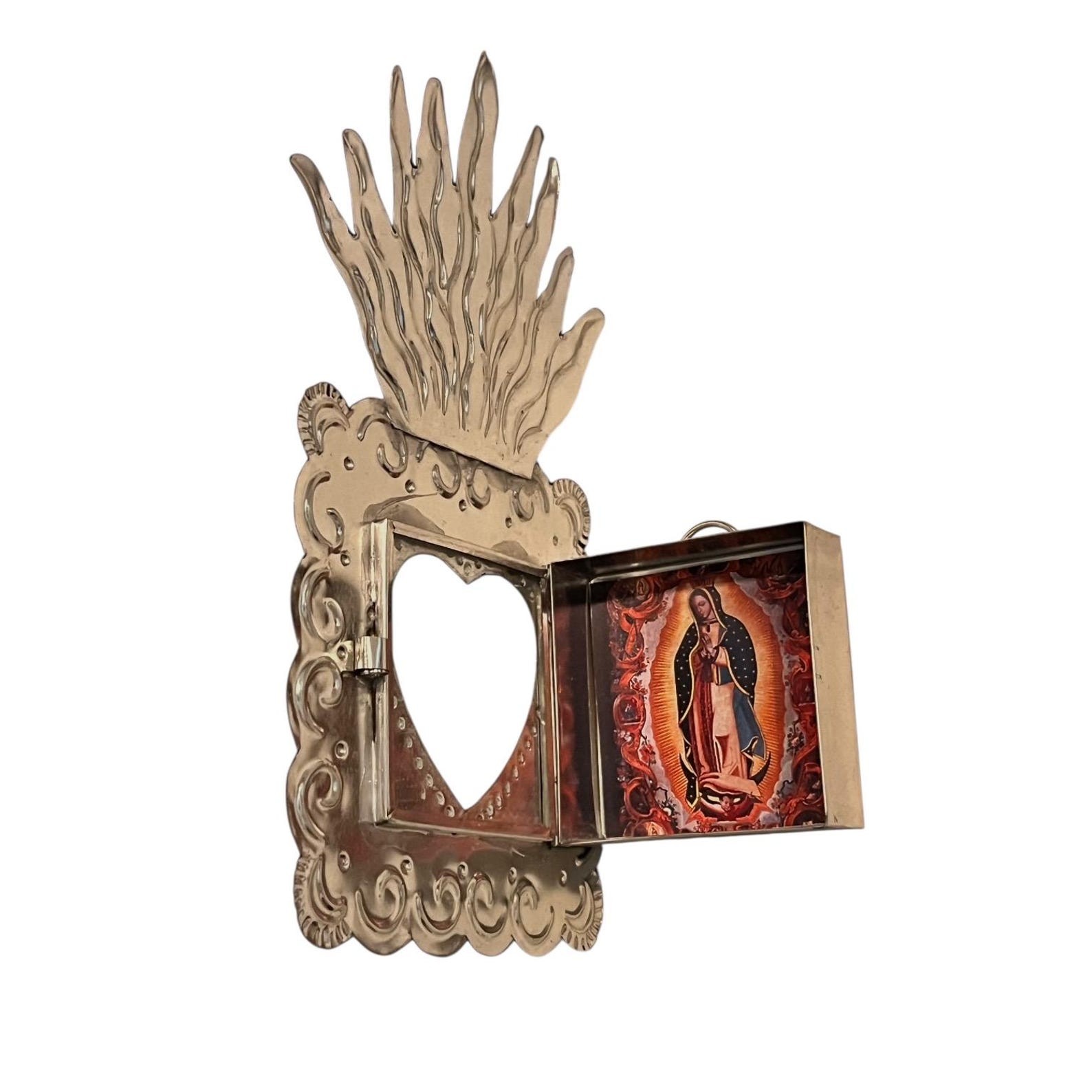 Mexican Tin Shadowbox Nicho, SACRED HEART Virgin GUADALUPE