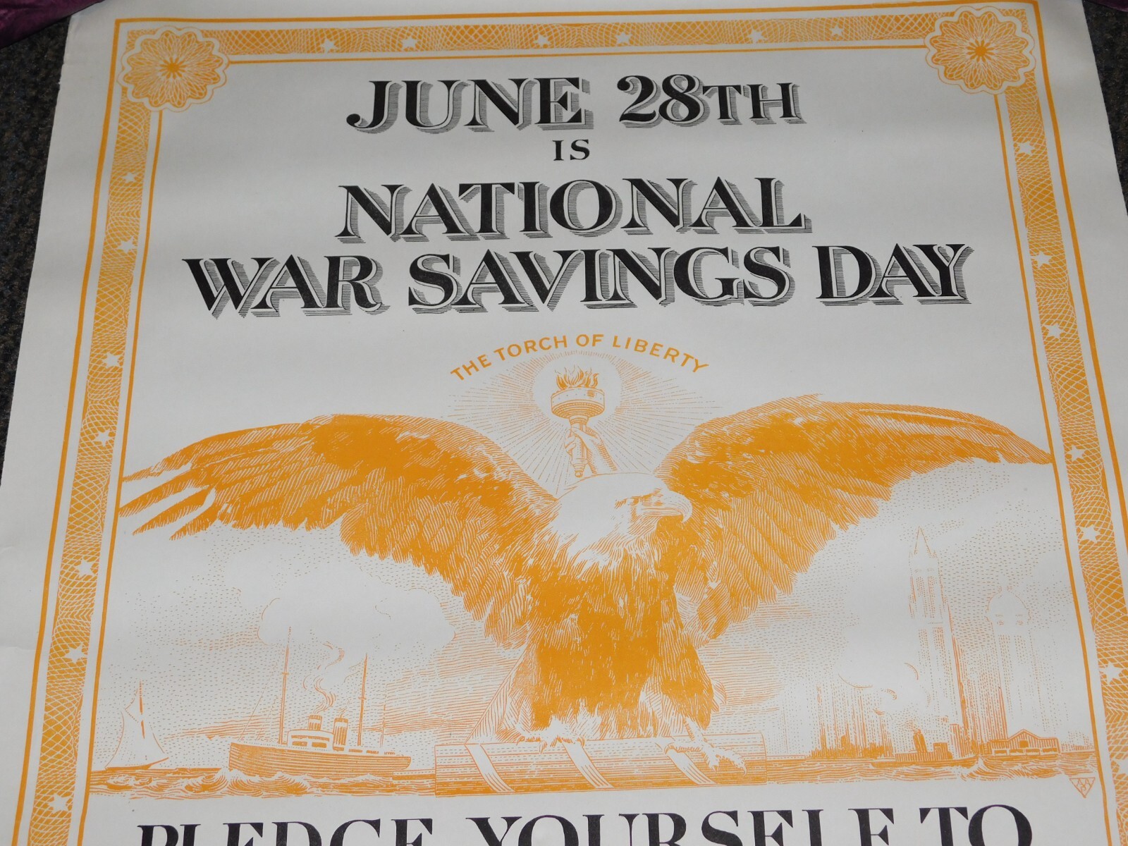 VINTAGE WWI WORLD WAR 1 NATIONAL WAR SAVINGS DAY WSS SAVE & BUY EAGLE POSTER