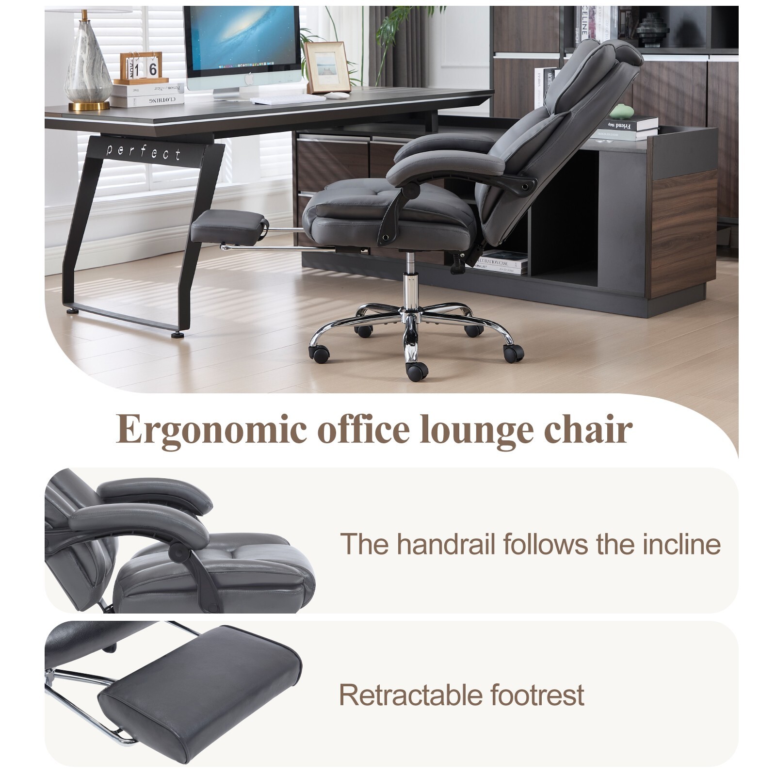Tall Executive Office Chair with Footrest Leather Computer Chair