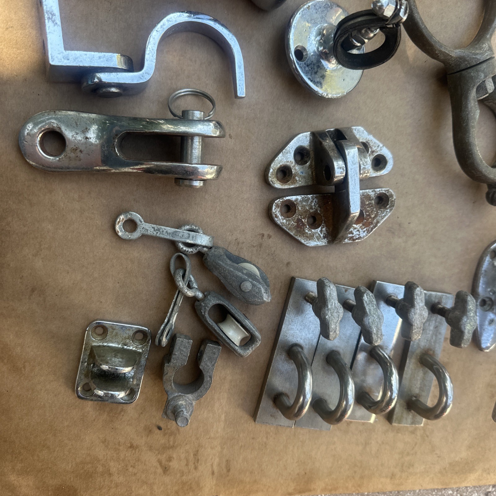 Lot of 32 Pc. Vintage Chrome Boat Cleats, Mounts, Marine Sailing Boating Rigging