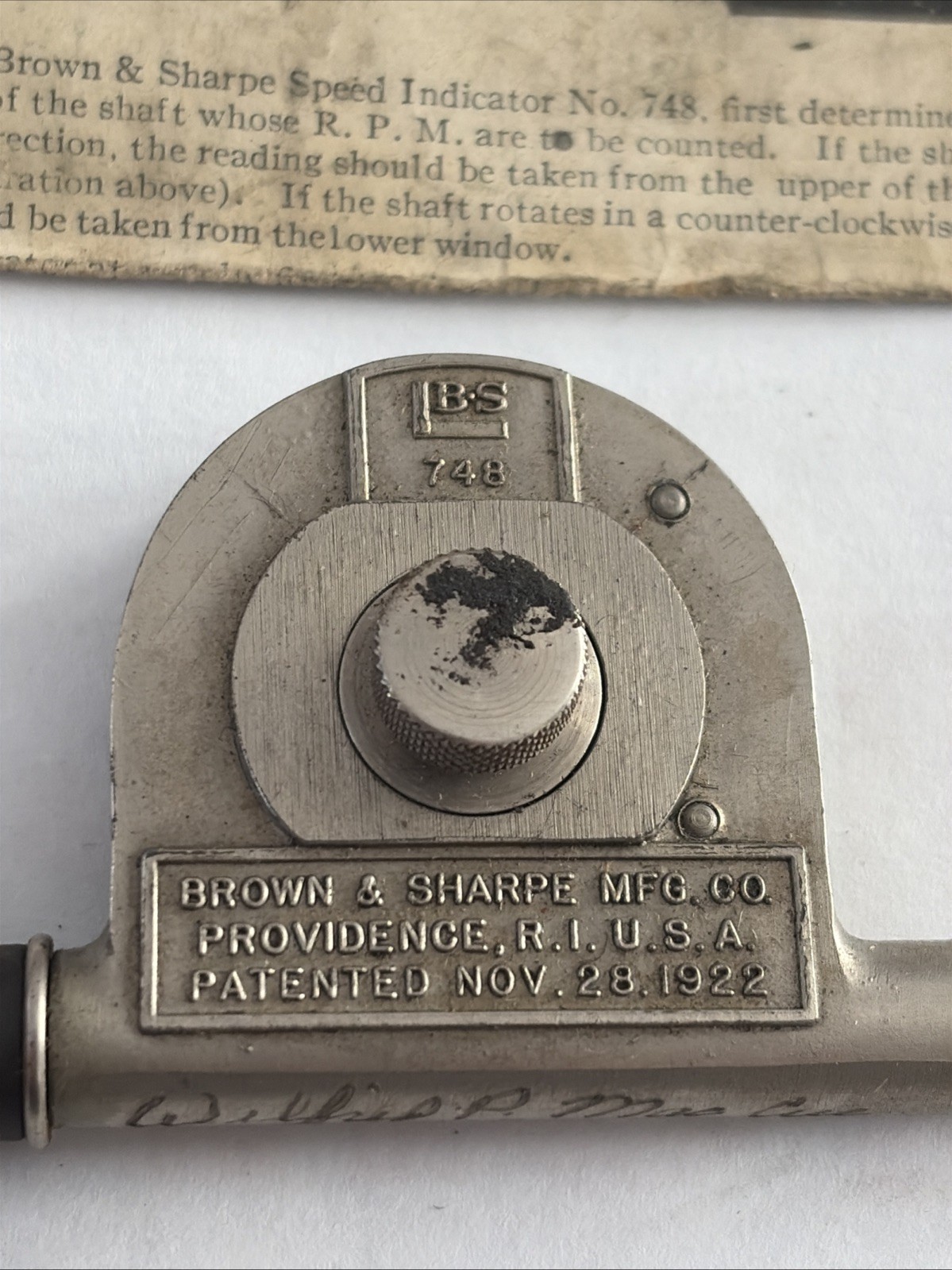Vintage Brown & Sharpe Mfg.Co Speed Indicator No. 748