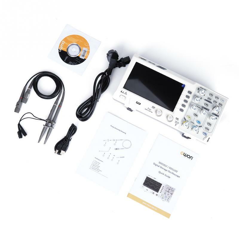 OWON SDS1102 Digital Storage Oscilloscope 2 Channels 100MHZ 1GS/s 10K USB LCD