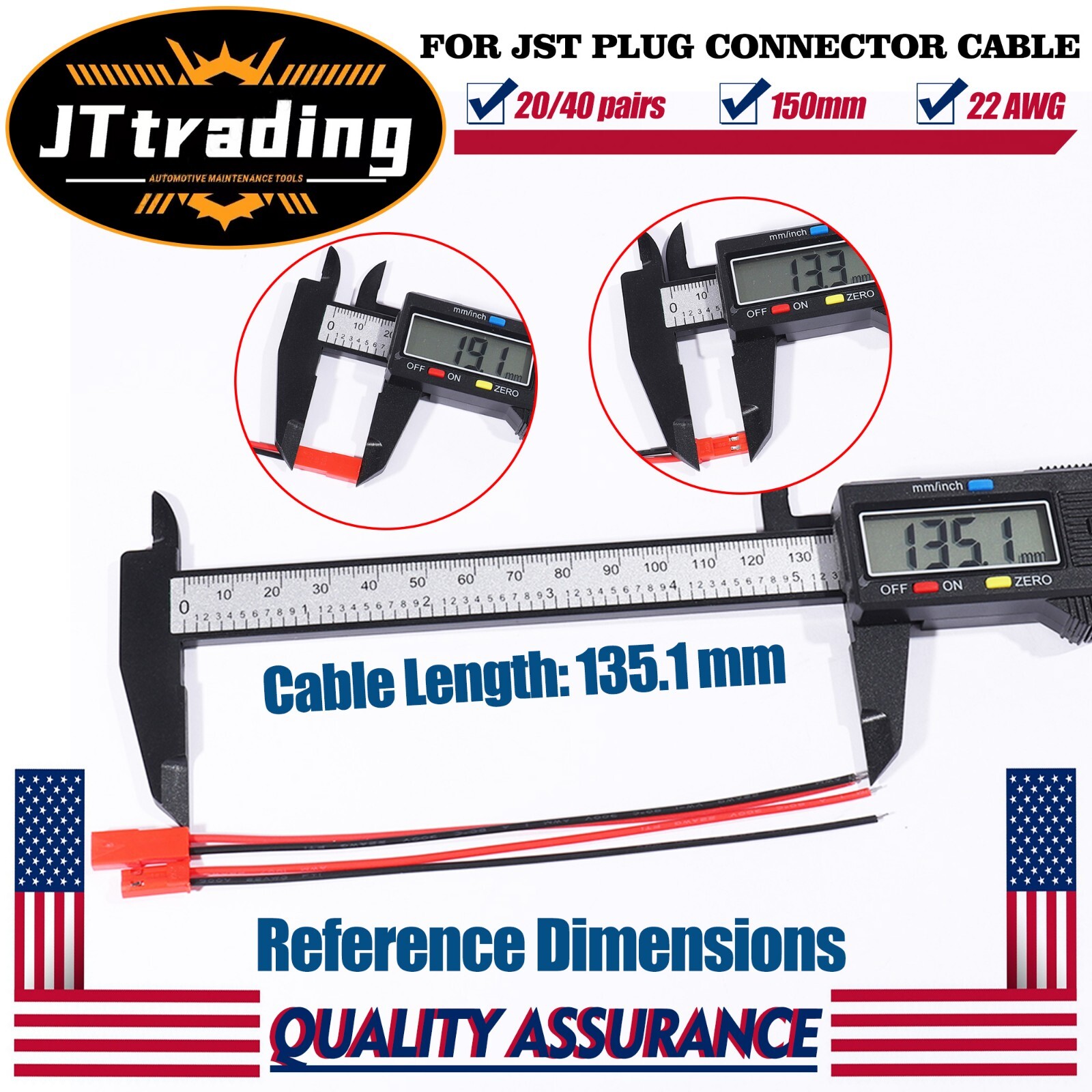 20/40 pairs for JST Plug Male &Female Connector 150mm Wire Cable RC Lipo Battery