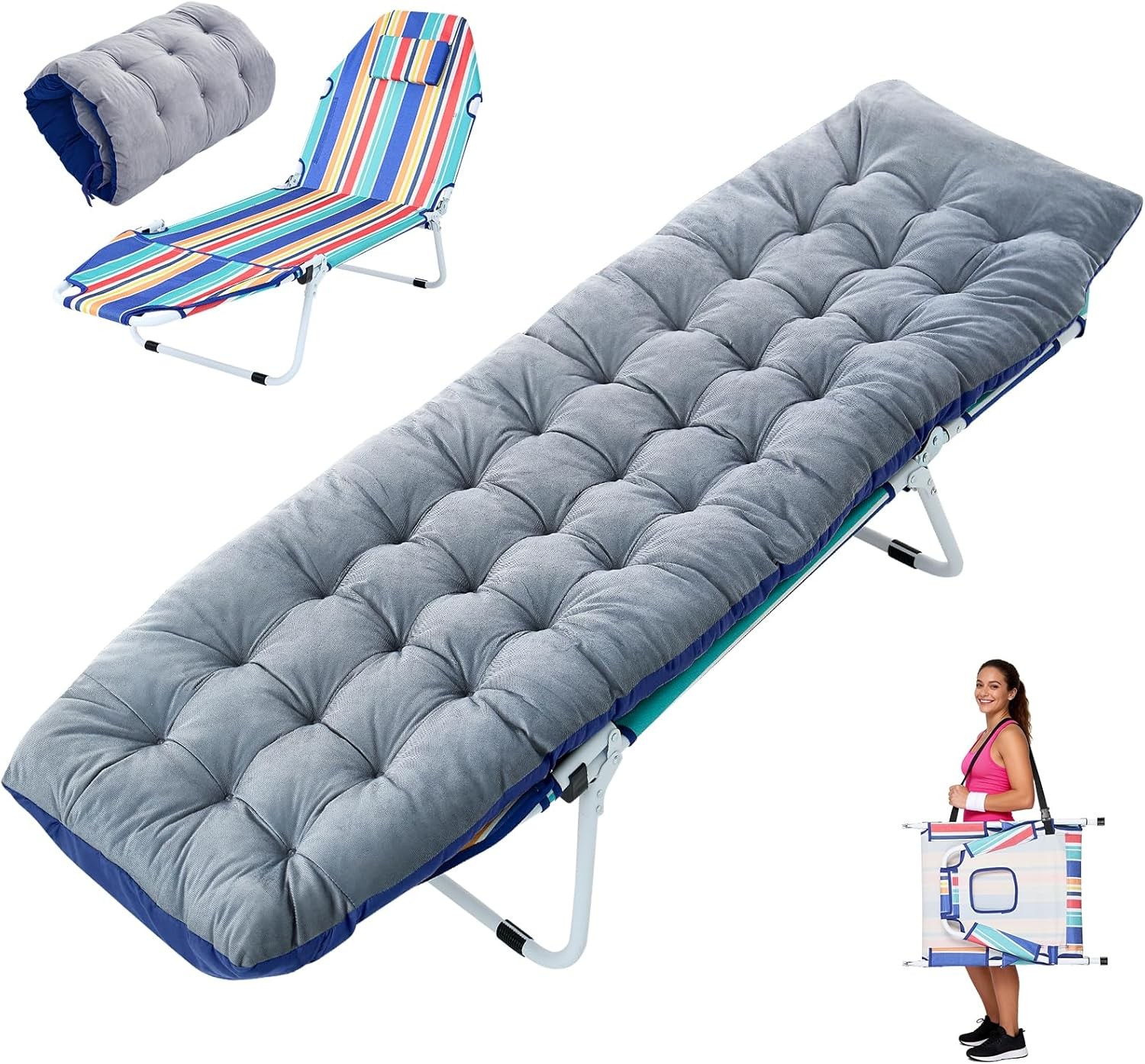 SLSY Folding Camping Cot with Mat & Face/Arm Hole for Adult Sleeping Bed Outdoor