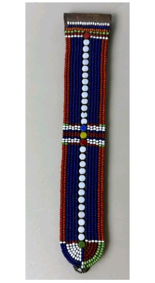 Antique African Maasai Beaded Leather Strap 8" Petina & Handbeading - Decorative