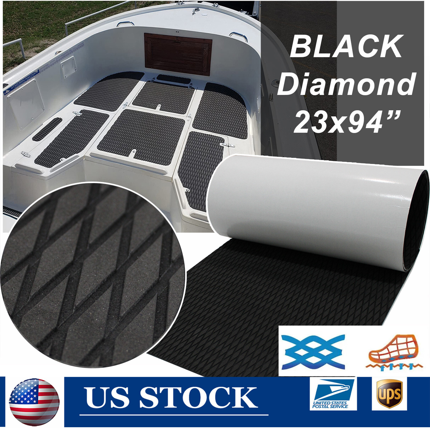 Black Diamond EVA Foam Boat Flooring Marine Decking Carpet , Kayak Surfboad Pad