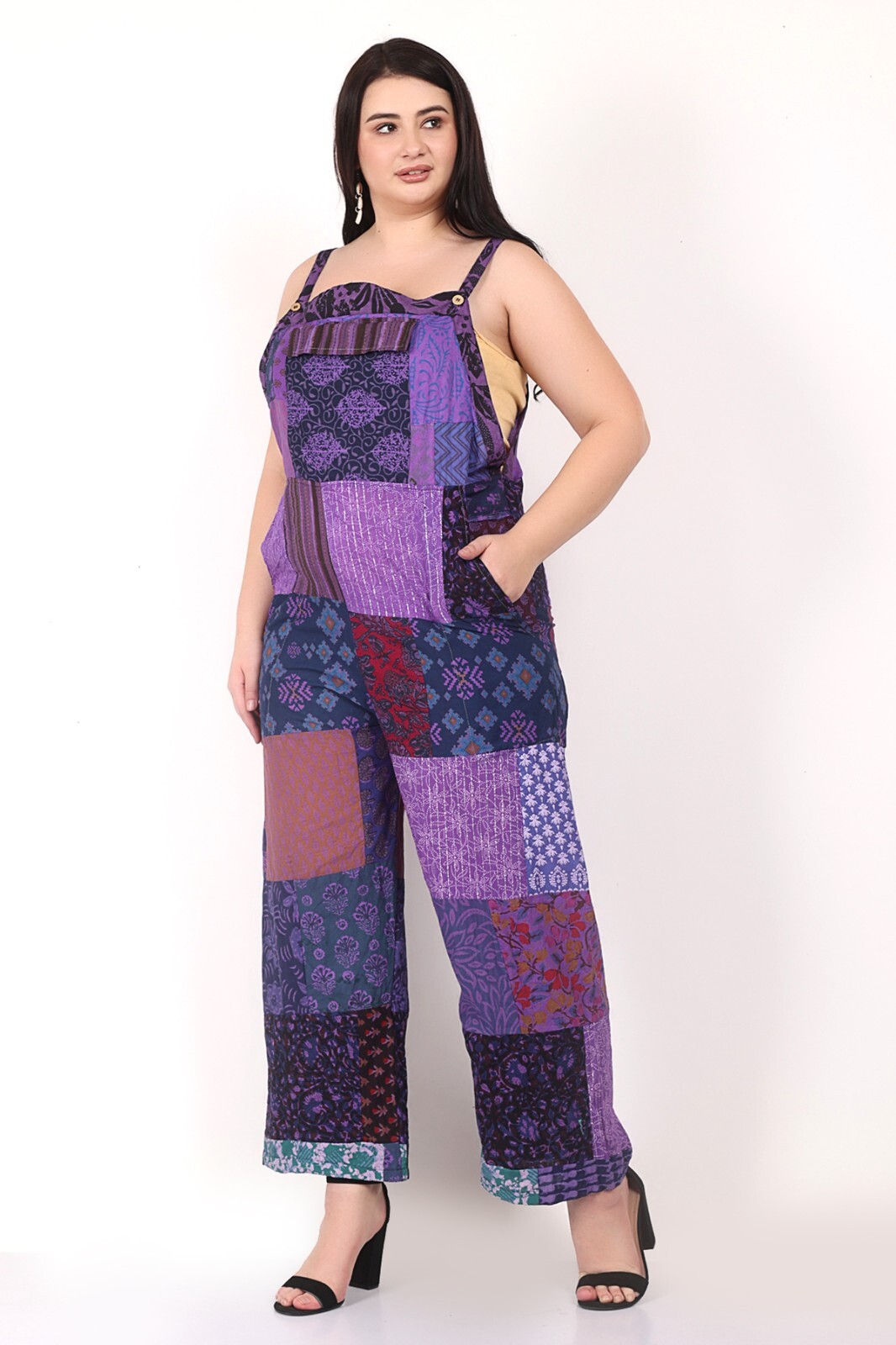 Women's Casual Patchwork Pocket Wide Leg Floral Print Rompers Jumpsuit Dress