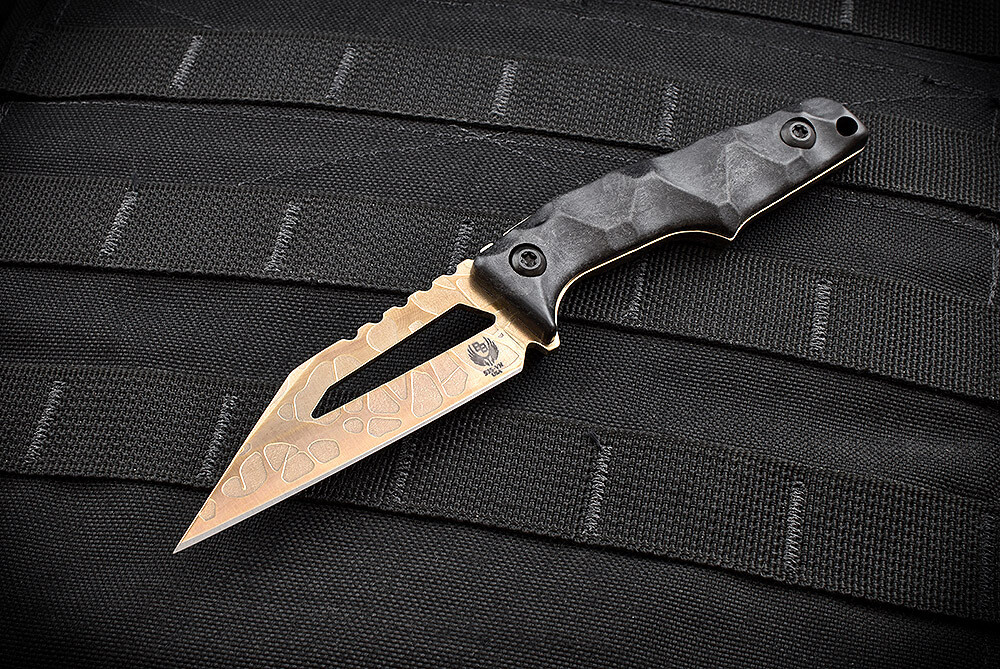 Bawidamann Blades Stark V2 Acid Etched Bronze Blade w/ Sheath & DCC Clip