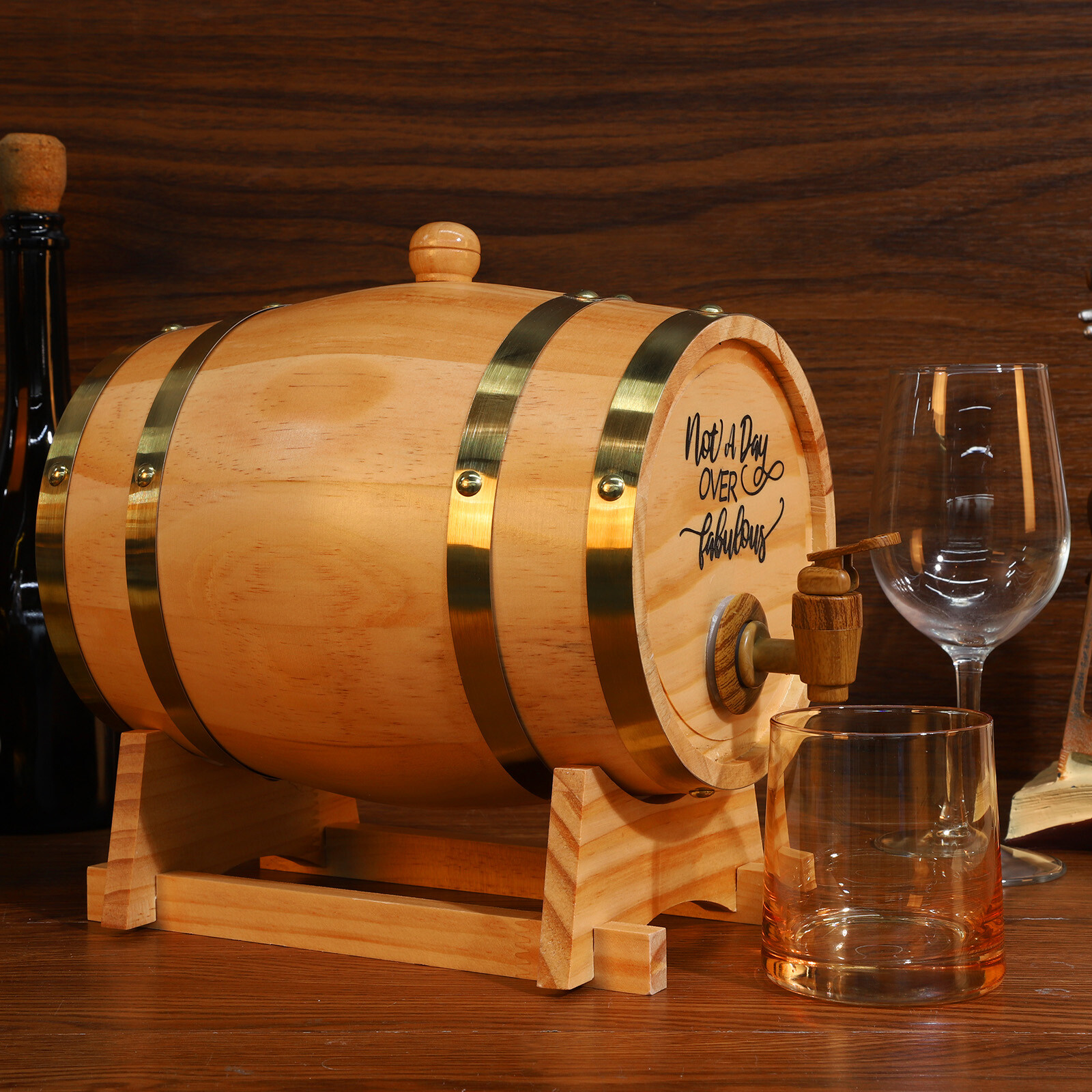 3 Liter Oak Aging Barrel with Stand, Bung, and Spigot - Age Cocktails, Bourbon