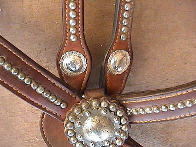 COWPERSON TACK SILVER STUD HORSE BRIDLE HEADSTALL & BREAST COLLAR FOR SADDLE